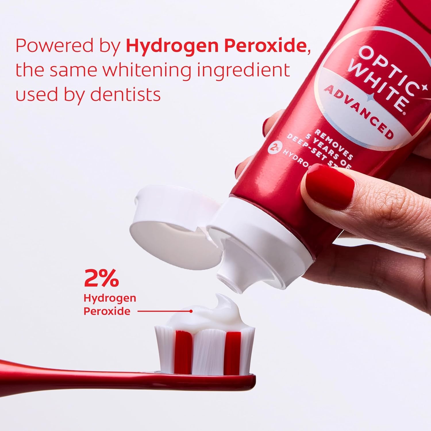 imageColgate Optic White Advanced Hydrogen Peroxide Toothpaste Teeth Whitening Toothpaste Pack EnamelSafe Formula Helps Remove Tea Coffee and Wine Stains Sparkling White 3 Pack 32 oz96 Ounce Pack of 1