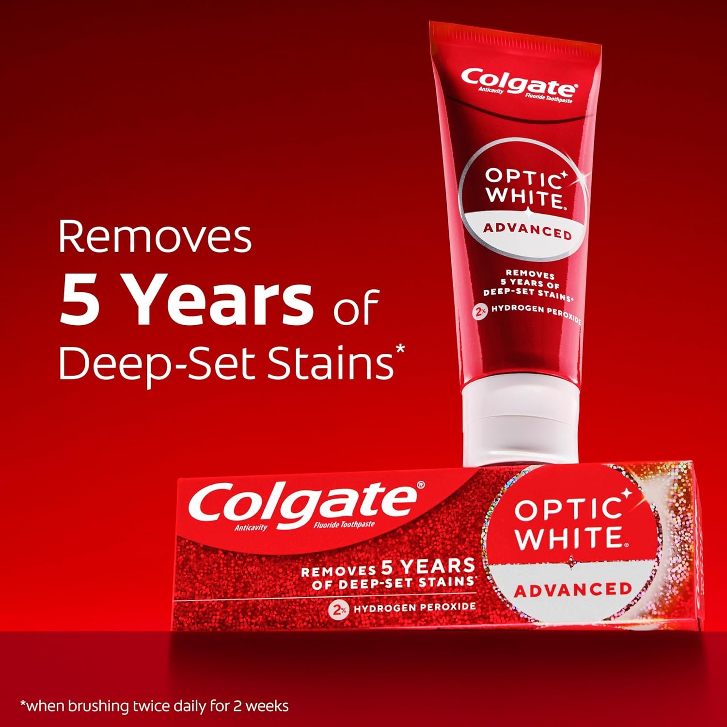 imageColgate Optic White Advanced Hydrogen Peroxide Toothpaste Teeth Whitening Toothpaste Pack EnamelSafe Formula Helps Remove Tea Coffee and Wine Stains Sparkling White 3 Pack 32 oz96 Ounce Pack of 1