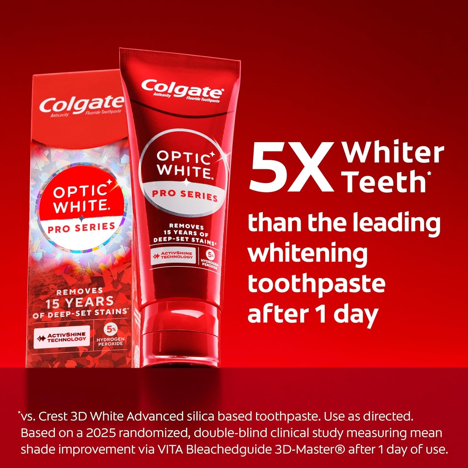 imageColgate Optic White Pro Series High Impact White 3 Pack Teeth Whitening Toothpaste with 5 Hydrogen Peroxide and ActivShine Brilliant Mint Flavor 30 OZ