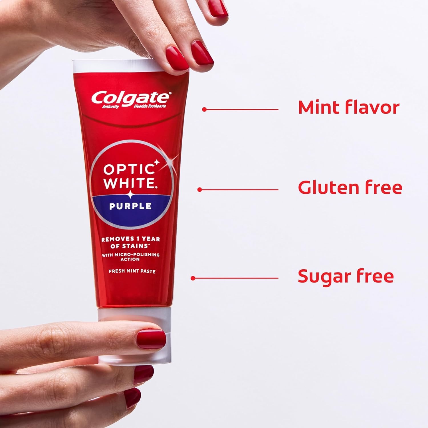 imageColgate Optic White Purple Teeth Whitening Toothpaste 3 Pack Anticavity Toothpaste with Fluoride Fresh Mint Flavor 38 OZ