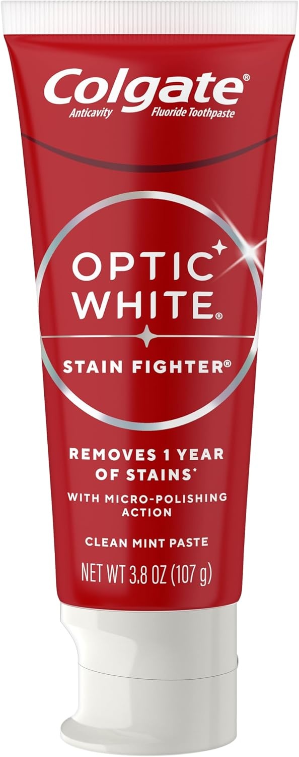 imageColgate Optic White Stain Fighter Clean Mint Paste Teeth Whitening Toothpaste 4 Pack Anticavity Toothpaste with Fluoride Enamel Safe Teeth Stain Remover 38 OZ