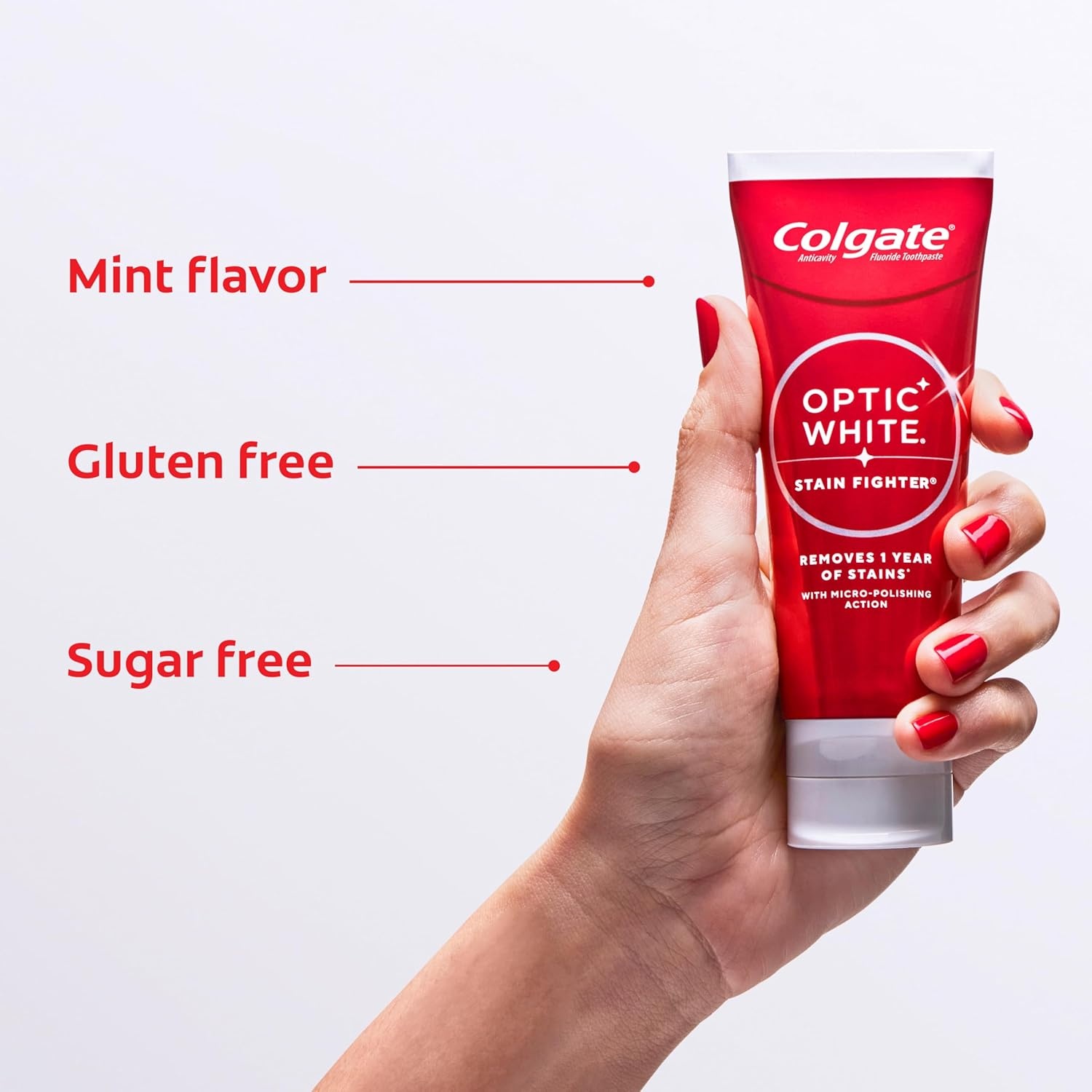 imageColgate Optic White Stain Fighter Clean Mint Paste Teeth Whitening Toothpaste 4 Pack Anticavity Toothpaste with Fluoride Enamel Safe Teeth Stain Remover 38 OZ