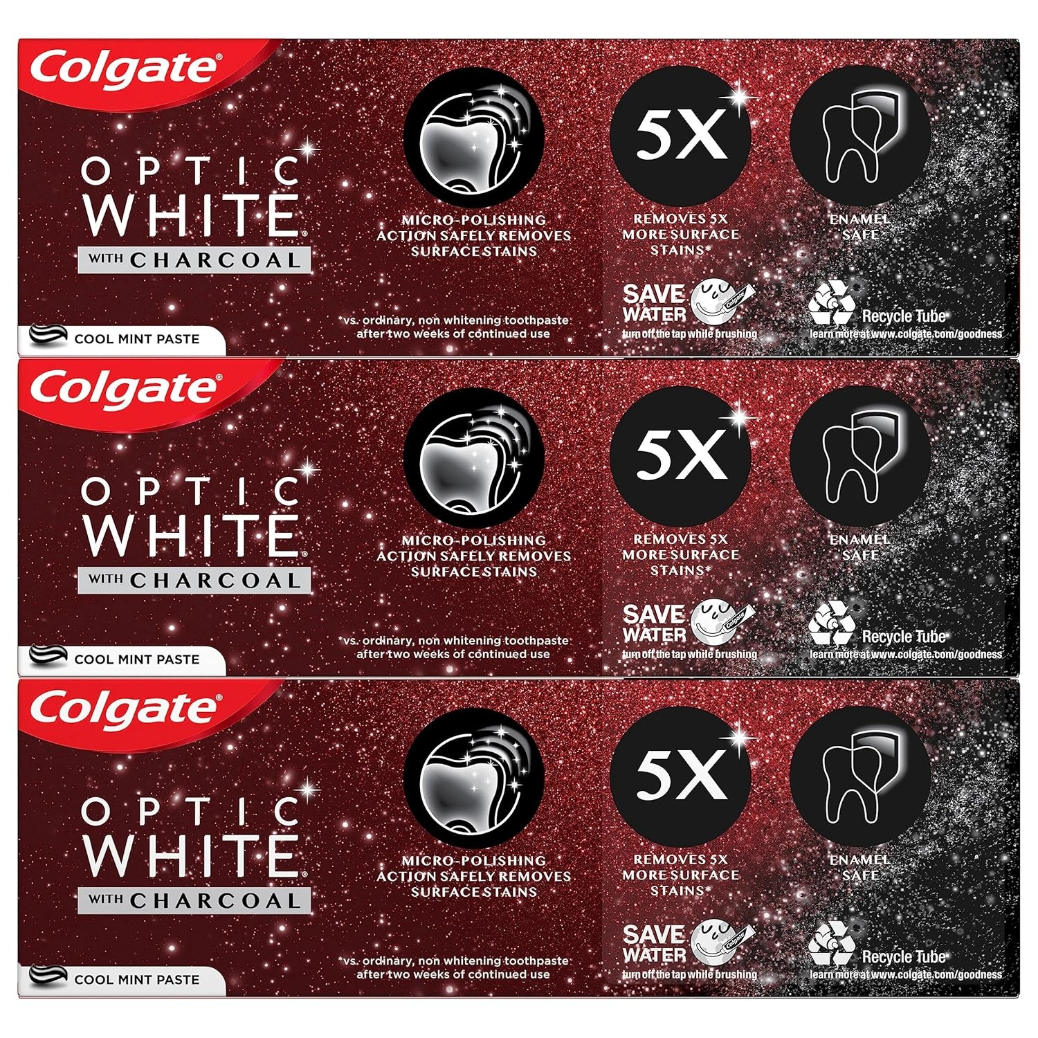 imageColgate Optic White with Charcoal Teeth Whitening Toothpaste Anticavity Toothpaste with Fluoride Cool Mint Flavor 3 Pack 38 OZ033 Ounce Pack of 3