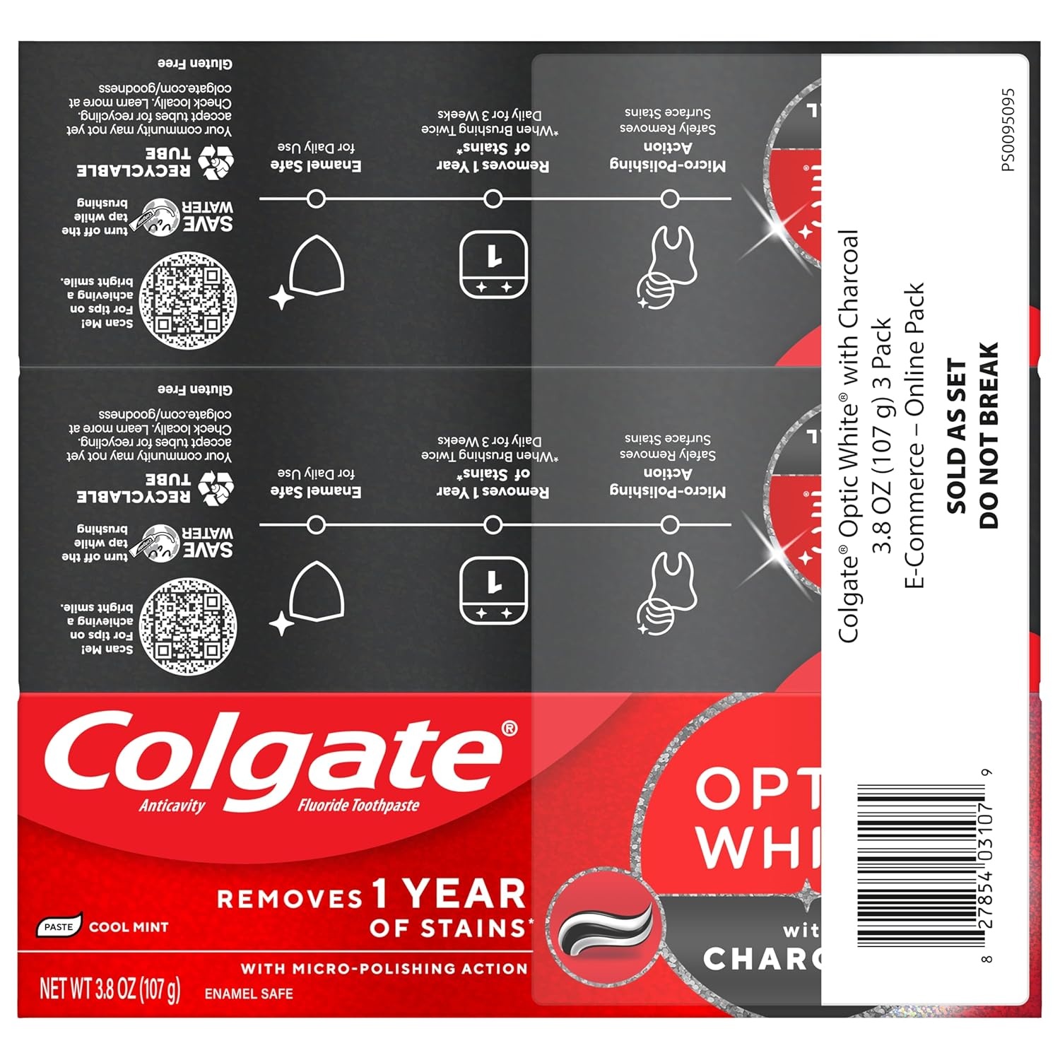 imageColgate Optic White with Charcoal Teeth Whitening Toothpaste Anticavity Toothpaste with Fluoride Cool Mint Flavor 3 Pack 38 OZ38 Ounce Pack of 3
