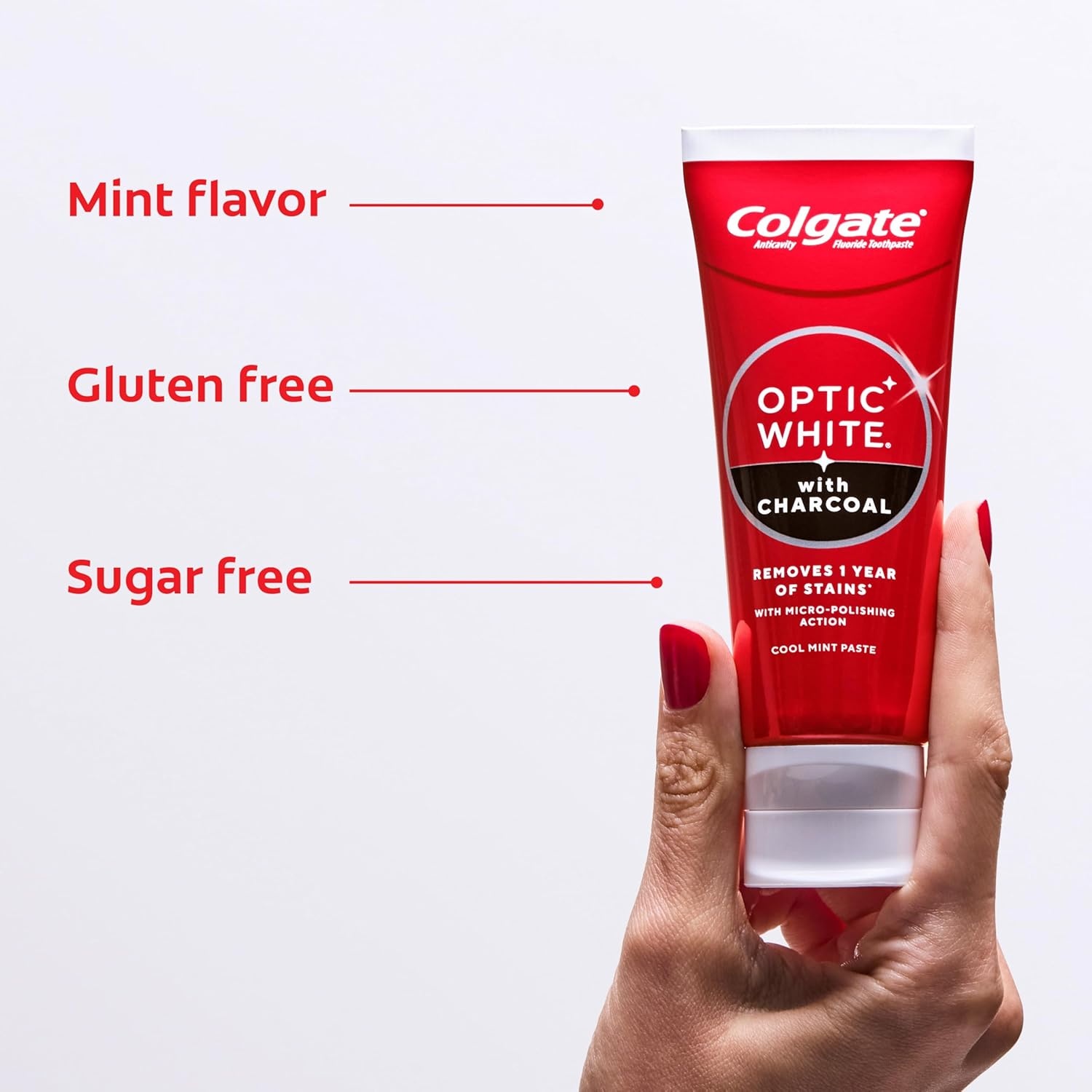 imageColgate Optic White with Charcoal Teeth Whitening Toothpaste Anticavity Toothpaste with Fluoride Cool Mint Flavor 3 Pack 38 OZ38 Ounce Pack of 3