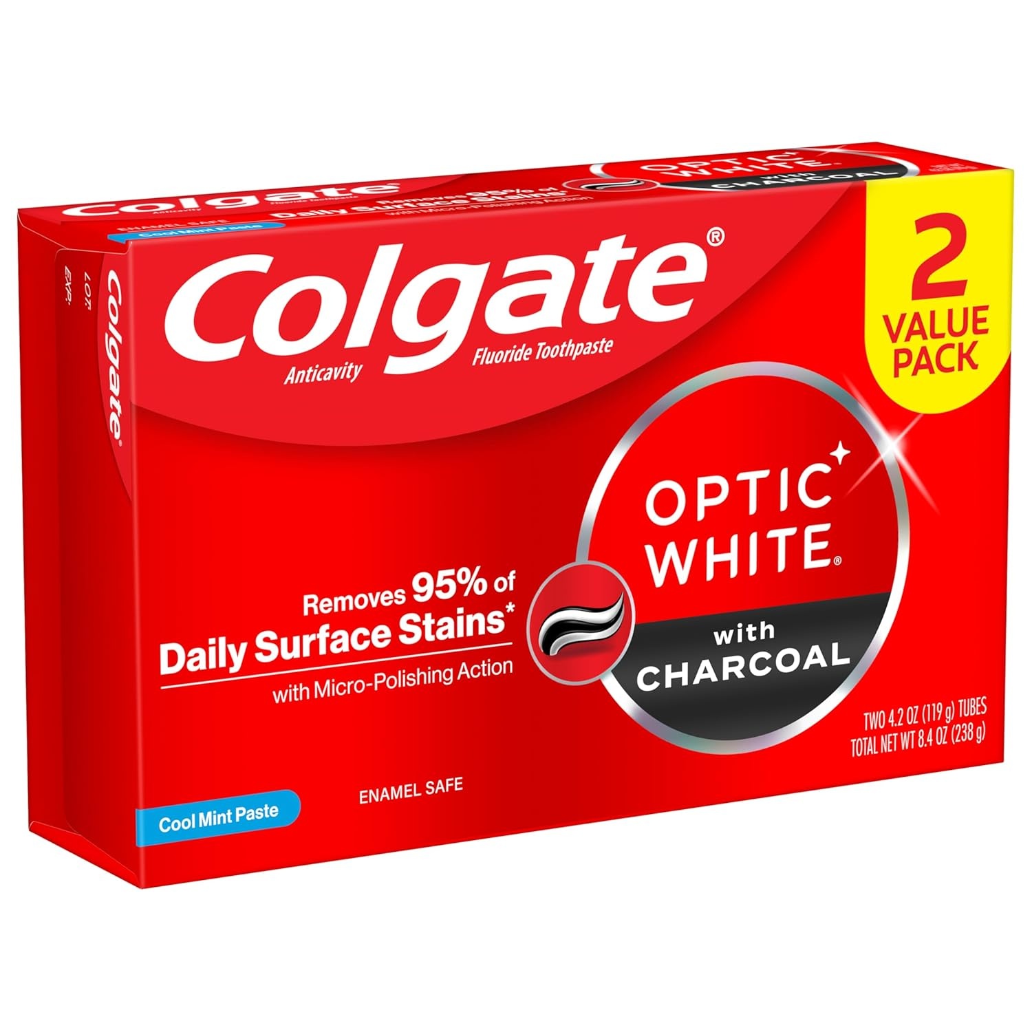 imageColgate Optic White with Charcoal Teeth Whitening Toothpaste Anticavity Toothpaste with Fluoride Cool Mint Flavor 3 Pack 38 OZ42 Ounce Pack of 2