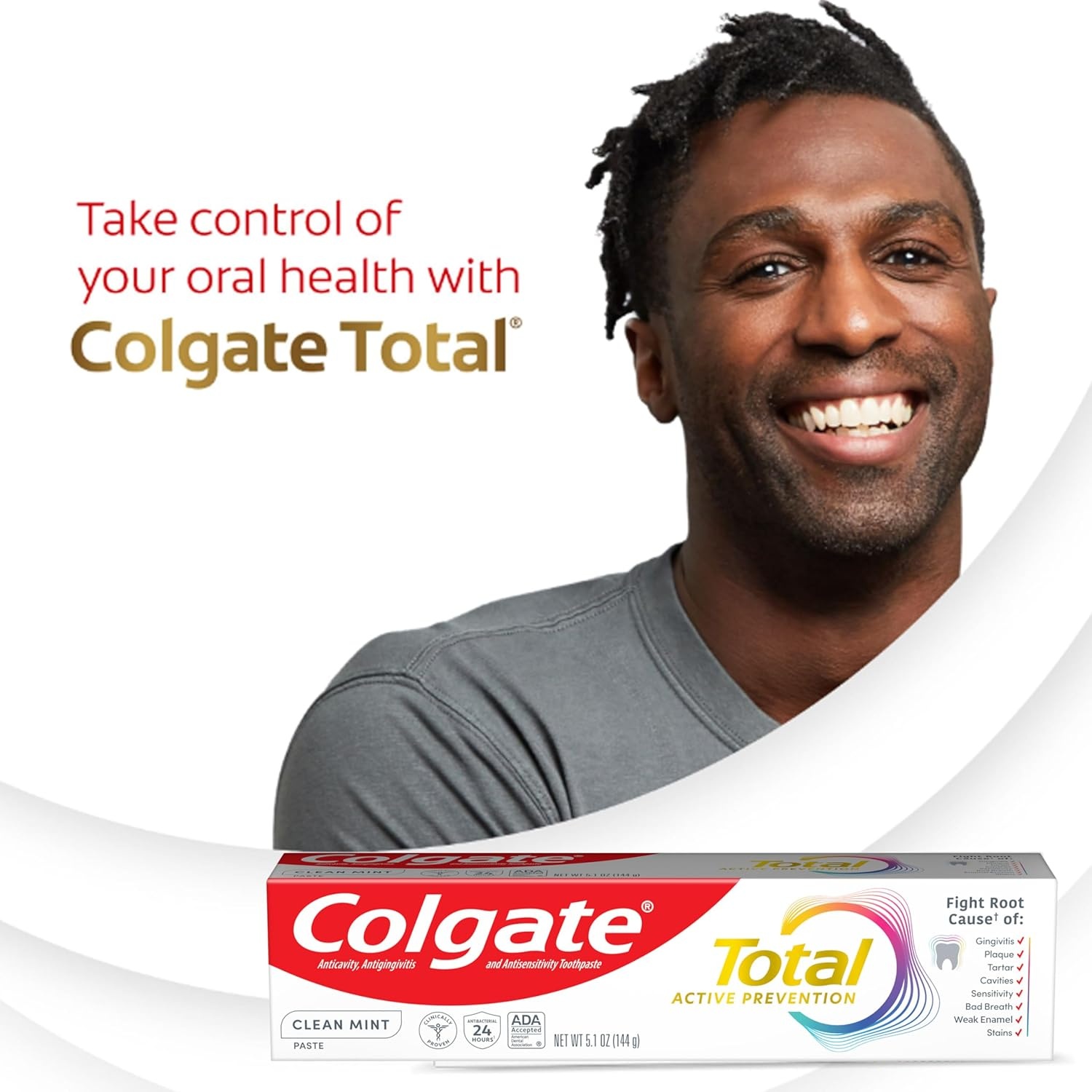 imageColgate Total Active Prevention Clean Mint Toothpaste Anticavity Fluoride Toothpaste Clinically Proven Formula That Fights Plaque Bacteria Mint 4 Pack 51 oz51 Ounce Pack of 4