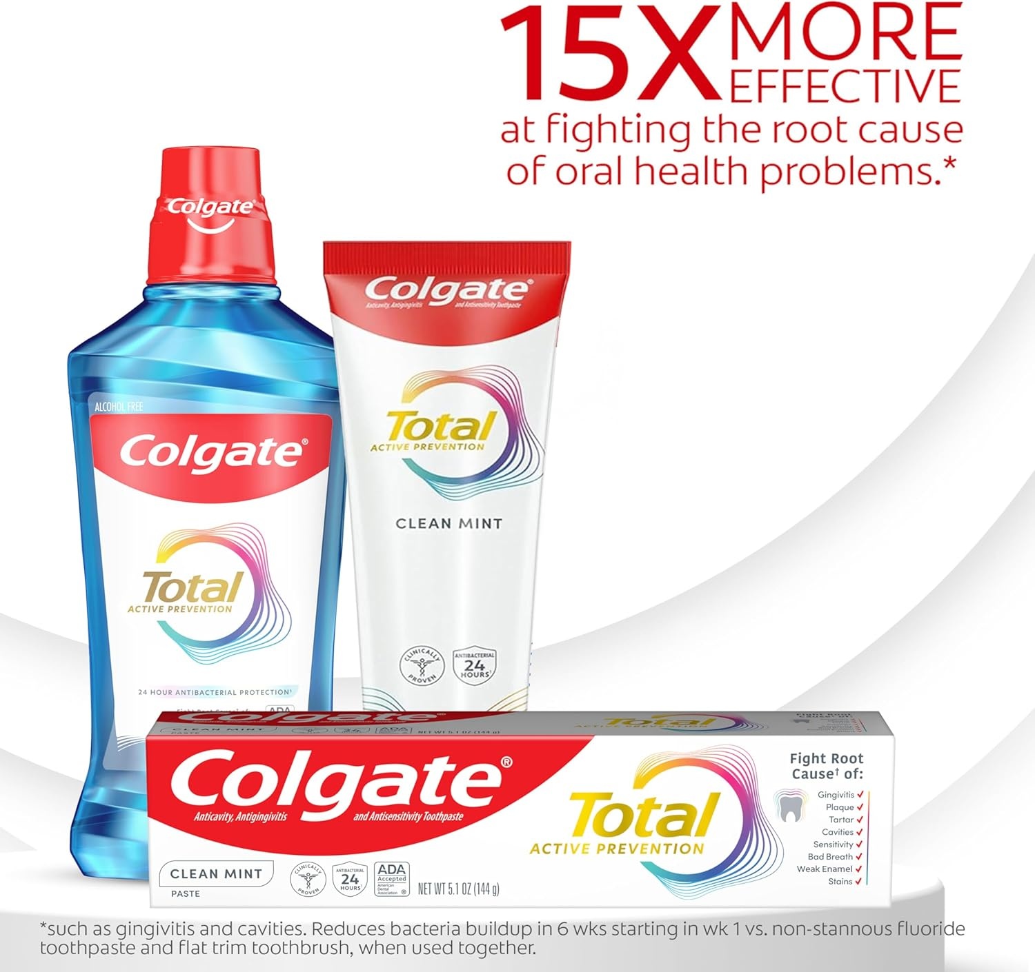imageColgate Total Active Prevention Clean Mint Toothpaste Anticavity Fluoride Toothpaste Clinically Proven Formula That Fights Plaque Bacteria Mint 4 Pack 51 oz51 Ounce Pack of 4