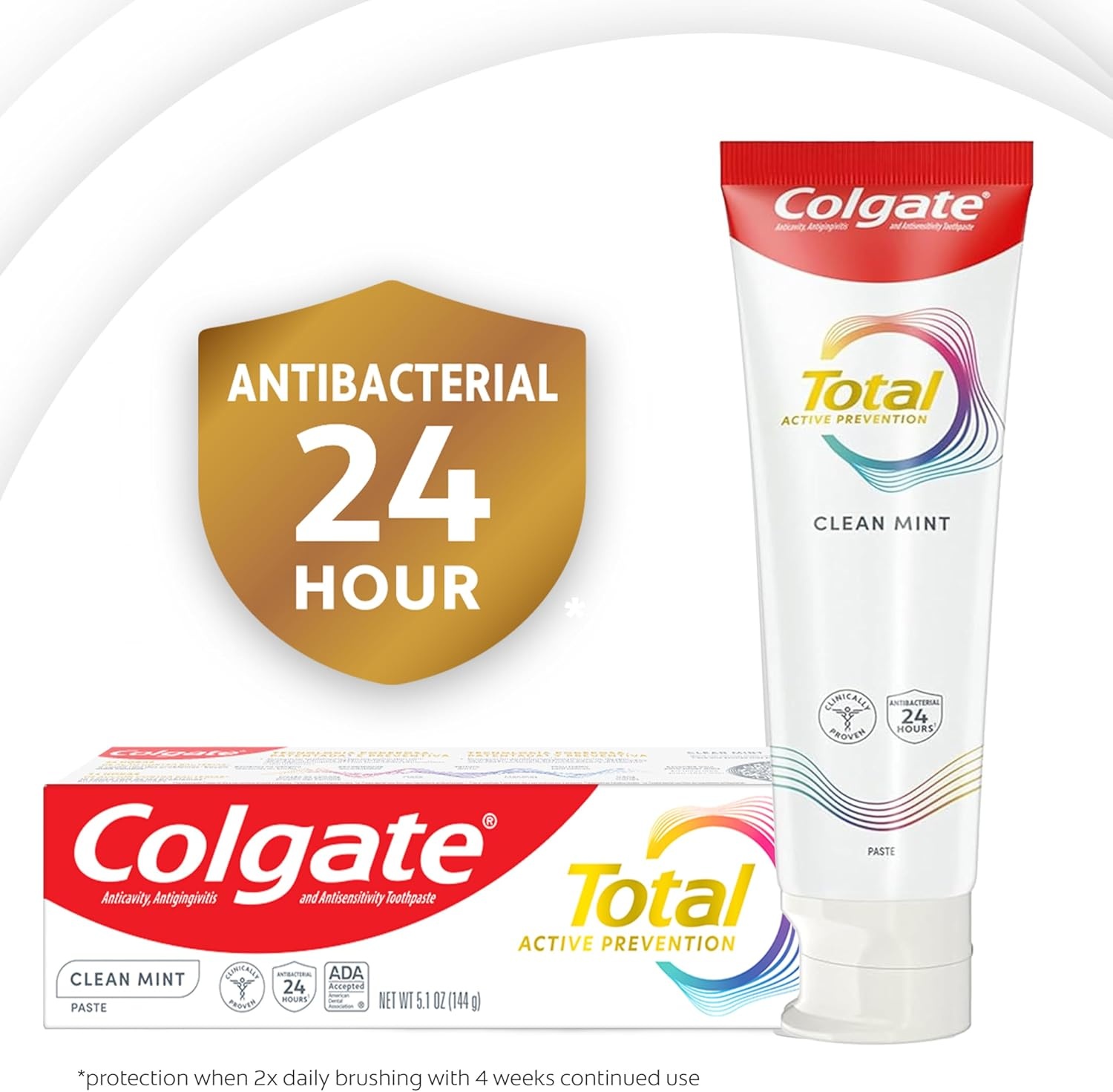 imageColgate Total Active Prevention Clean Mint Toothpaste Anticavity Fluoride Toothpaste Clinically Proven Formula That Fights Plaque Bacteria Mint 4 Pack 51 oz51 Ounce Pack of 4