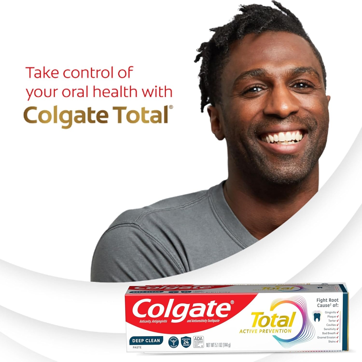 imageColgate Total Active Prevention Deep Clean Toothpaste Anticavity Fluoride Toothpaste Clinically Proven Fluoride Formula Helps Fight Plaque Bacteria Mint 3 Pack 51 oz