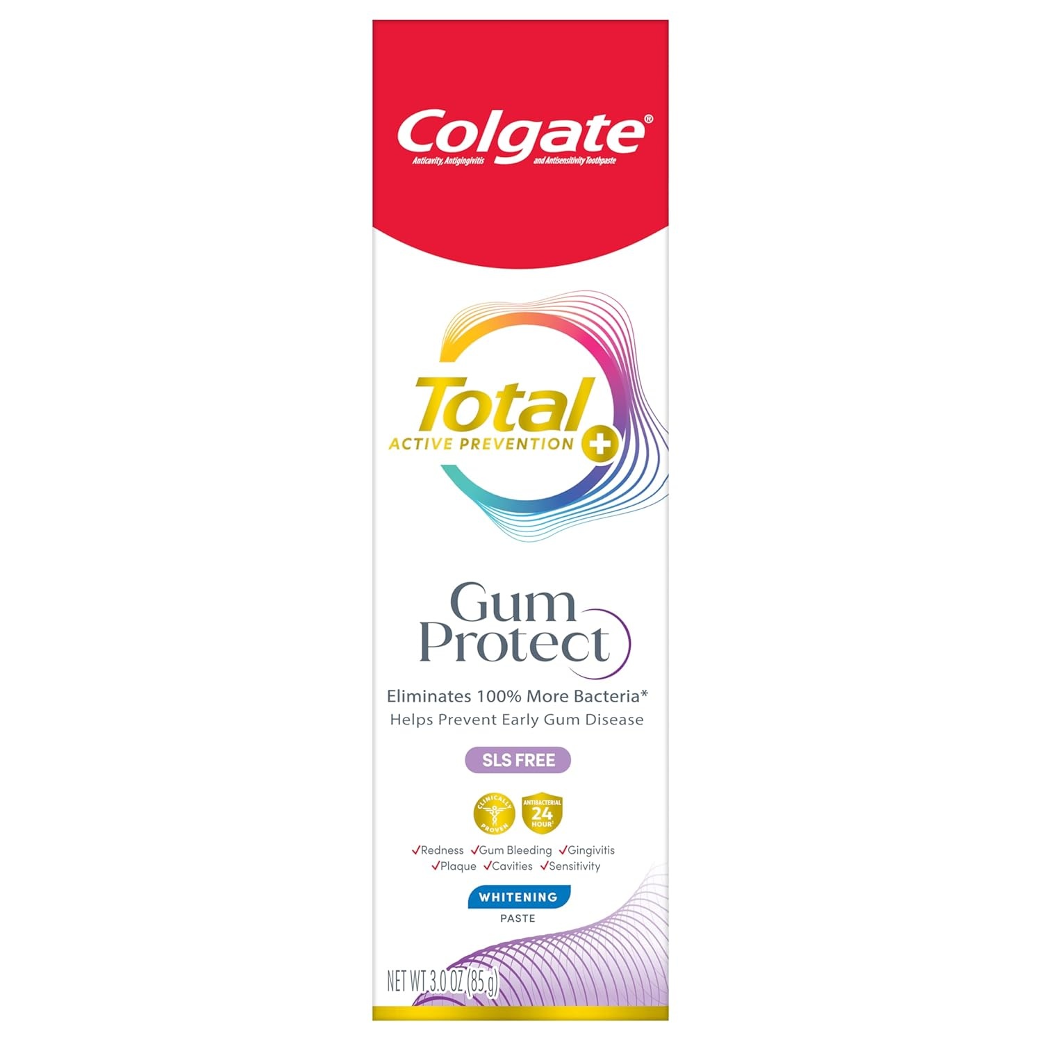 imageColgate Total Active Prevention Gum Protect Whitening Toothpaste 3 Pack SLS Free Gingivitis Toothpaste for Bleeding Gums Redness Inflammation Irritation and Sensitivity 30 oz3 Ounce Pack of 1