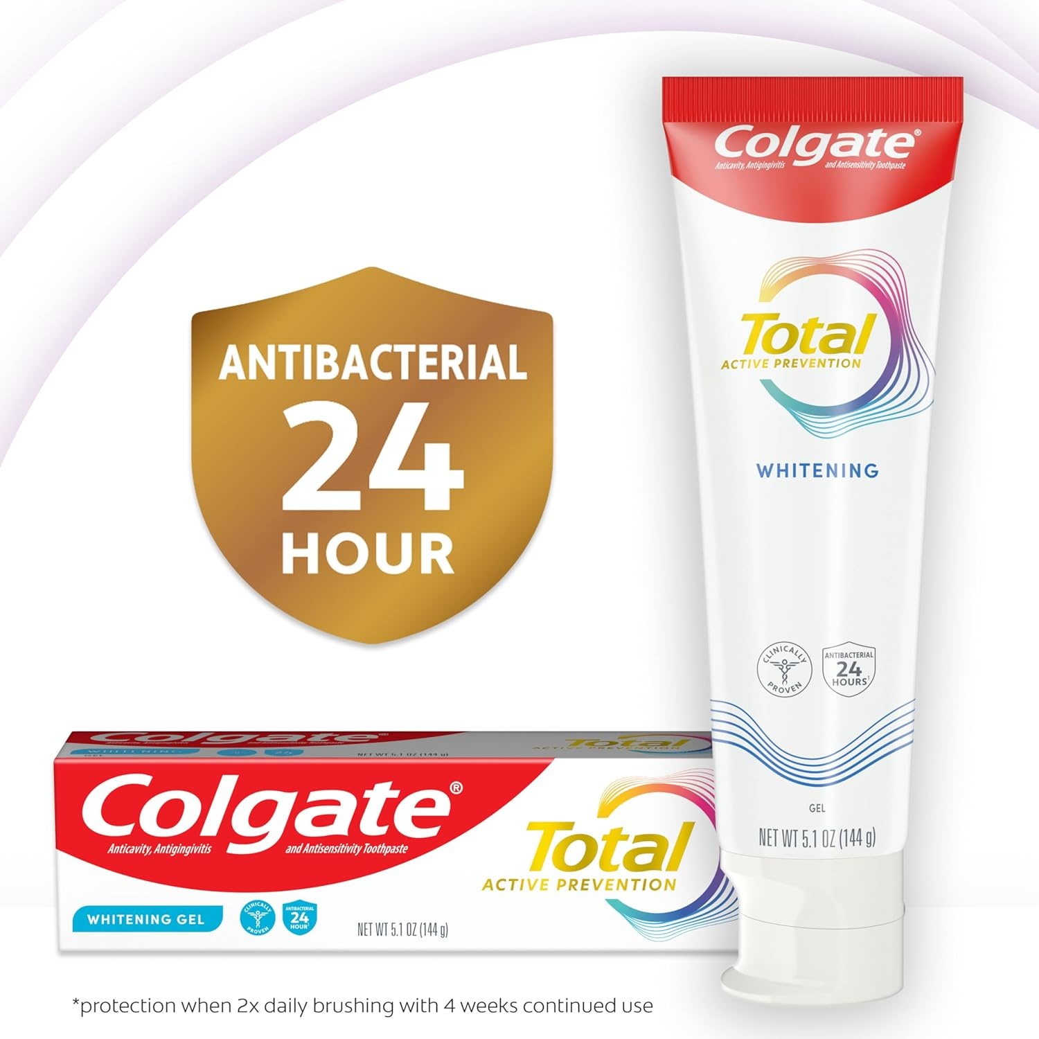 imageColgate Total Active Prevention Whitening Gel Toothpaste with Fluoride Bulk with Clinically Proven Formula That Fights Plaque Bacteria Mint 4 Pack 51 oz