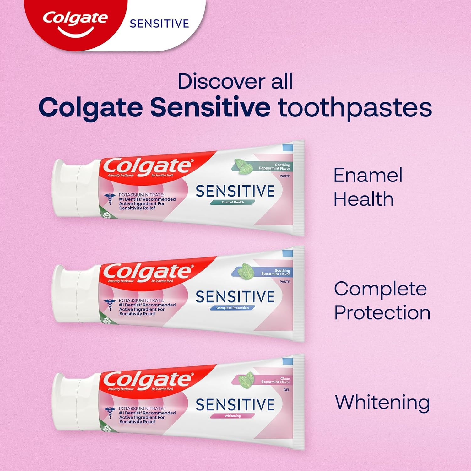 imageColgate Whitening Toothpaste for Sensitive Teeth Enamel Repair and Cavity Protection Fresh Mint Gel 6 Oz Pack of 3