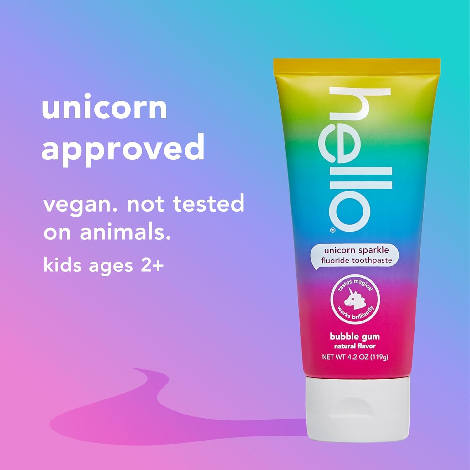 imageHello Kids Fluoride Toothpaste Variety Pack Includes a Strawberry Toothpaste Unicorn Bubble Gum Toothpaste and Blue Raspberry Toothpaste Safe for Ages 2 and Up 3 Pack 42 Oz EachBubblegum