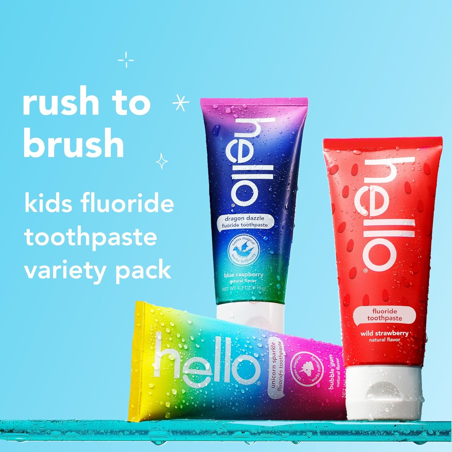 imageHello Kids Fluoride Toothpaste Variety Pack Includes a Strawberry Toothpaste Unicorn Bubble Gum Toothpaste and Blue Raspberry Toothpaste Safe for Ages 2 and Up 3 Pack 42 Oz EachVariety Pack
