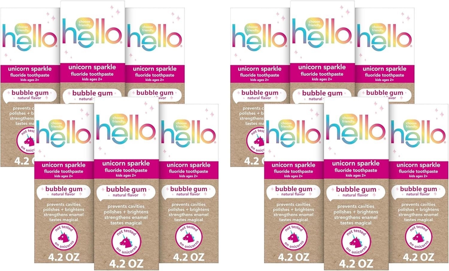 imageHello Kids Fluoride Toothpaste Variety Pack Includes a Strawberry Toothpaste Unicorn Bubble Gum Toothpaste and Blue Raspberry Toothpaste Safe for Ages 2 and Up 3 Pack 42 Oz EachBubblegum