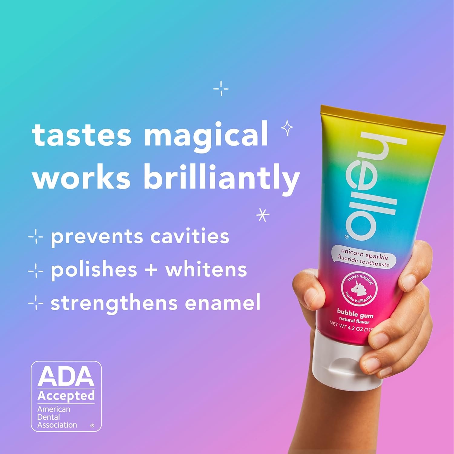 imageHello Kids Fluoride Toothpaste Variety Pack Includes a Strawberry Toothpaste Unicorn Bubble Gum Toothpaste and Blue Raspberry Toothpaste Safe for Ages 2 and Up 3 Pack 42 Oz EachBubblegum