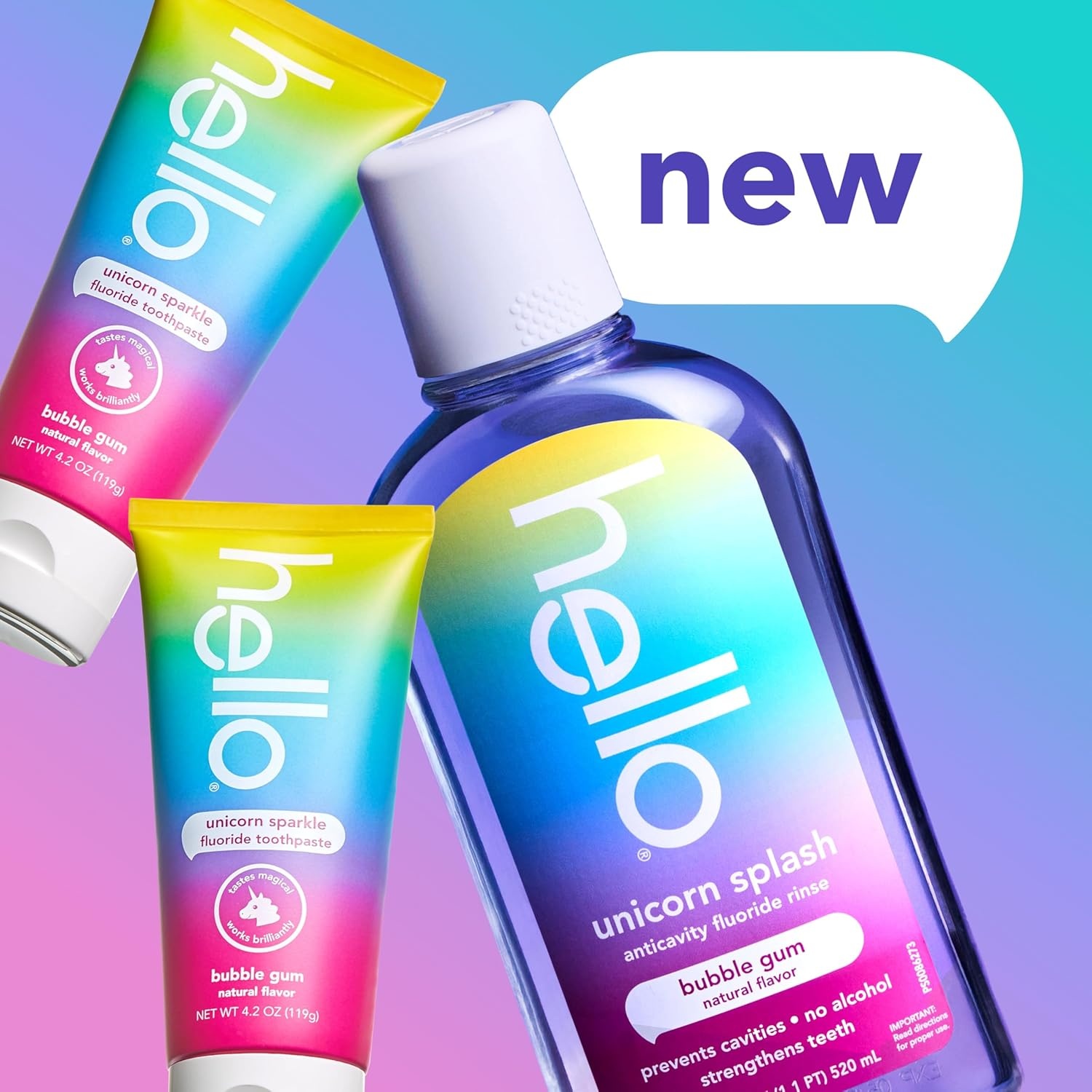 imageHello Kids Fluoride Toothpaste Variety Pack Includes a Strawberry Toothpaste Unicorn Bubble Gum Toothpaste and Blue Raspberry Toothpaste Safe for Ages 2 and Up 3 Pack 42 Oz EachBubble Gum Bundle
