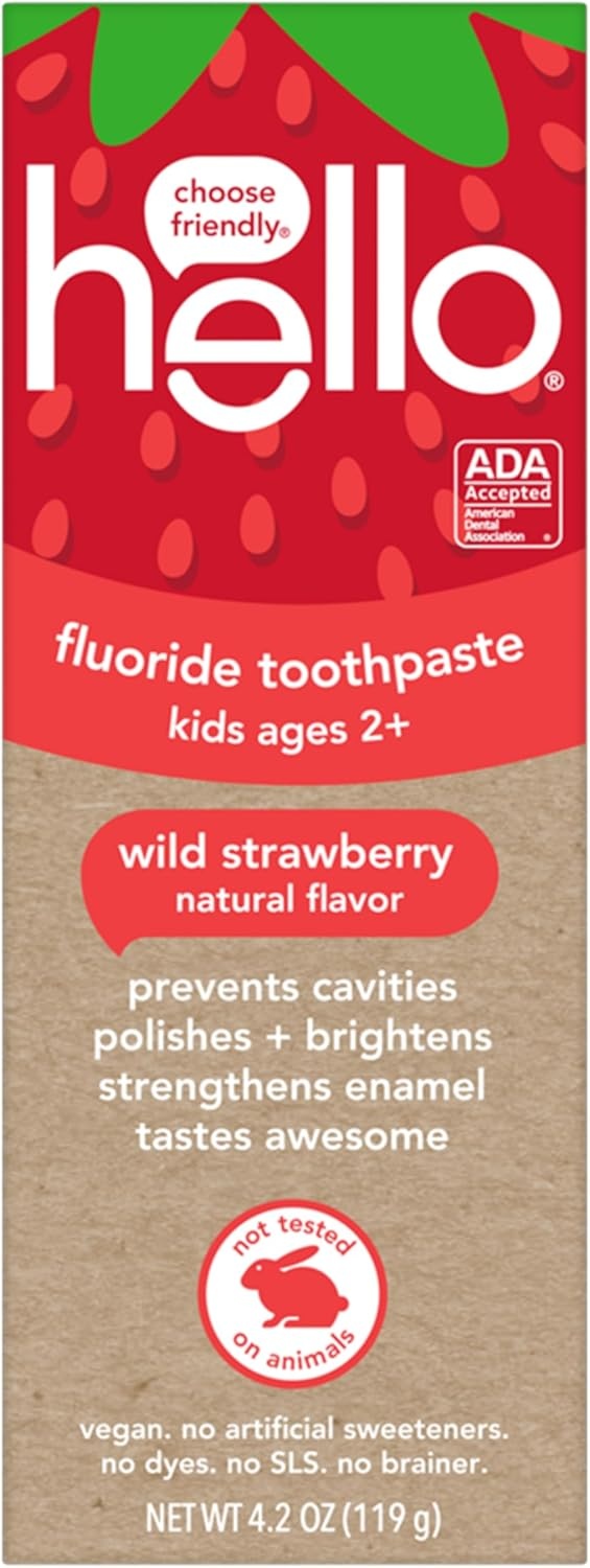 imageHello Kids Fluoride Toothpaste Variety Pack Includes a Strawberry Toothpaste Unicorn Bubble Gum Toothpaste and Blue Raspberry Toothpaste Safe for Ages 2 and Up 3 Pack 42 Oz EachStrawberry