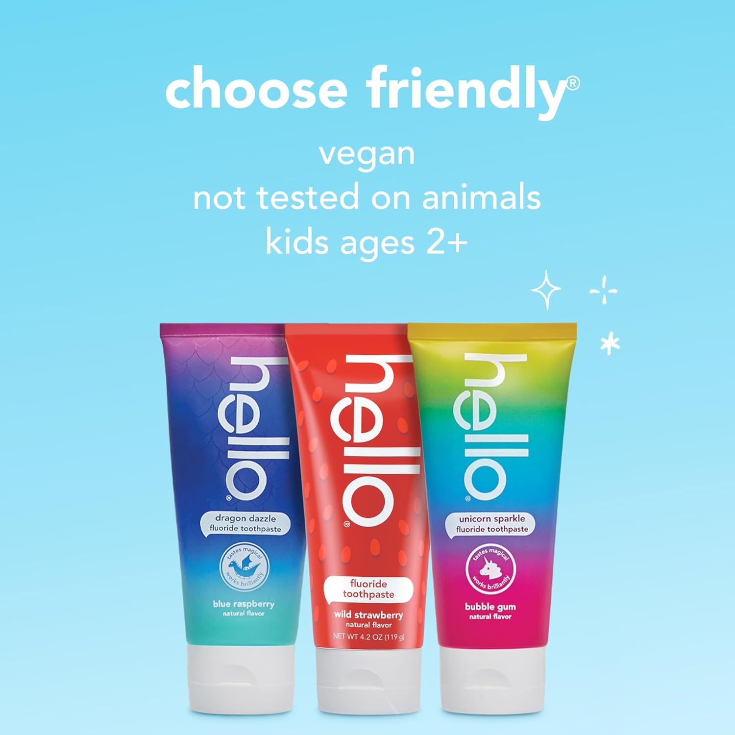 imageHello Kids Fluoride Toothpaste Variety Pack Includes a Strawberry Toothpaste Unicorn Bubble Gum Toothpaste and Blue Raspberry Toothpaste Safe for Ages 2 and Up 3 Pack 42 Oz EachVariety Pack