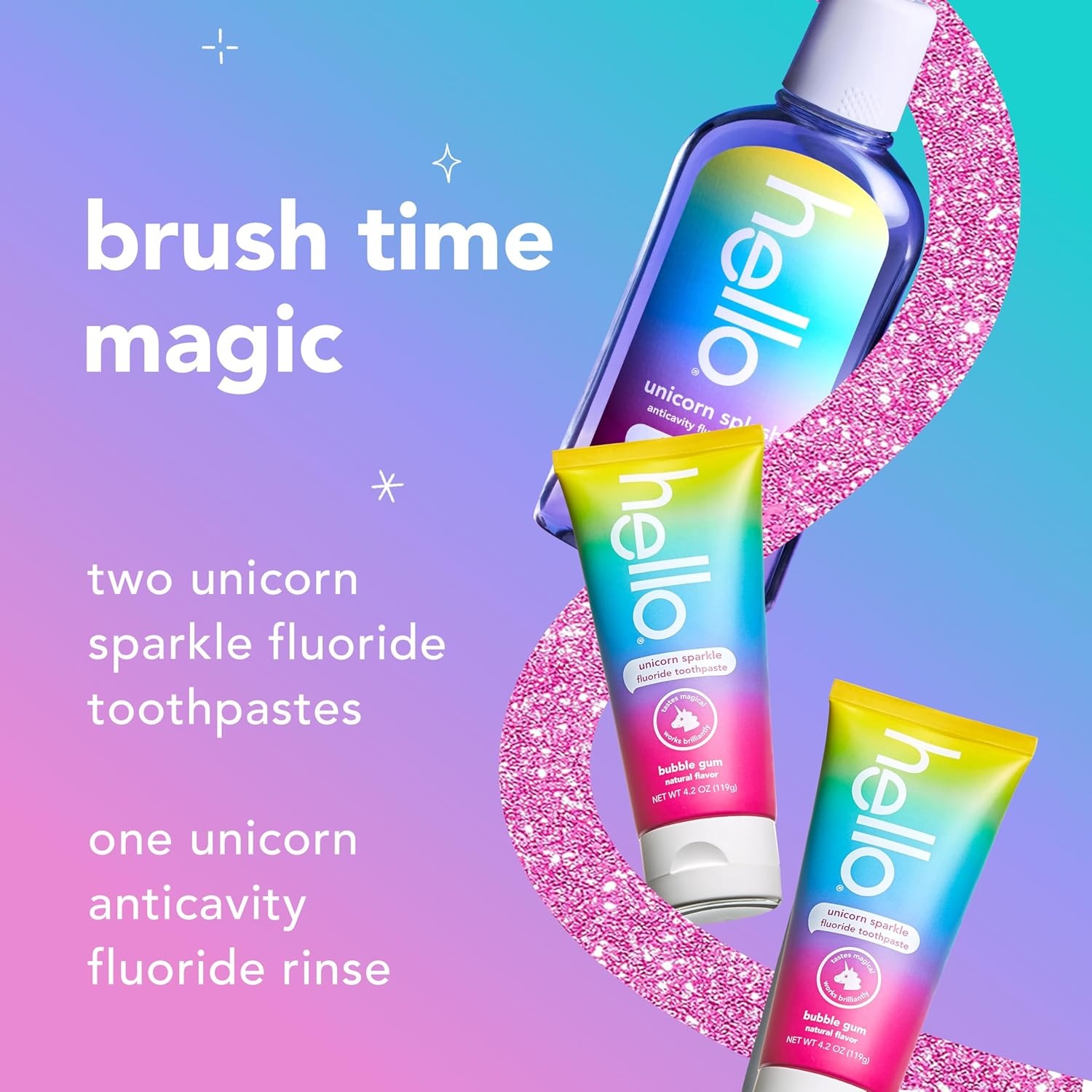 imageHello Kids Fluoride Toothpaste Variety Pack Includes a Strawberry Toothpaste Unicorn Bubble Gum Toothpaste and Blue Raspberry Toothpaste Safe for Ages 2 and Up 3 Pack 42 Oz EachBubble Gum Bundle