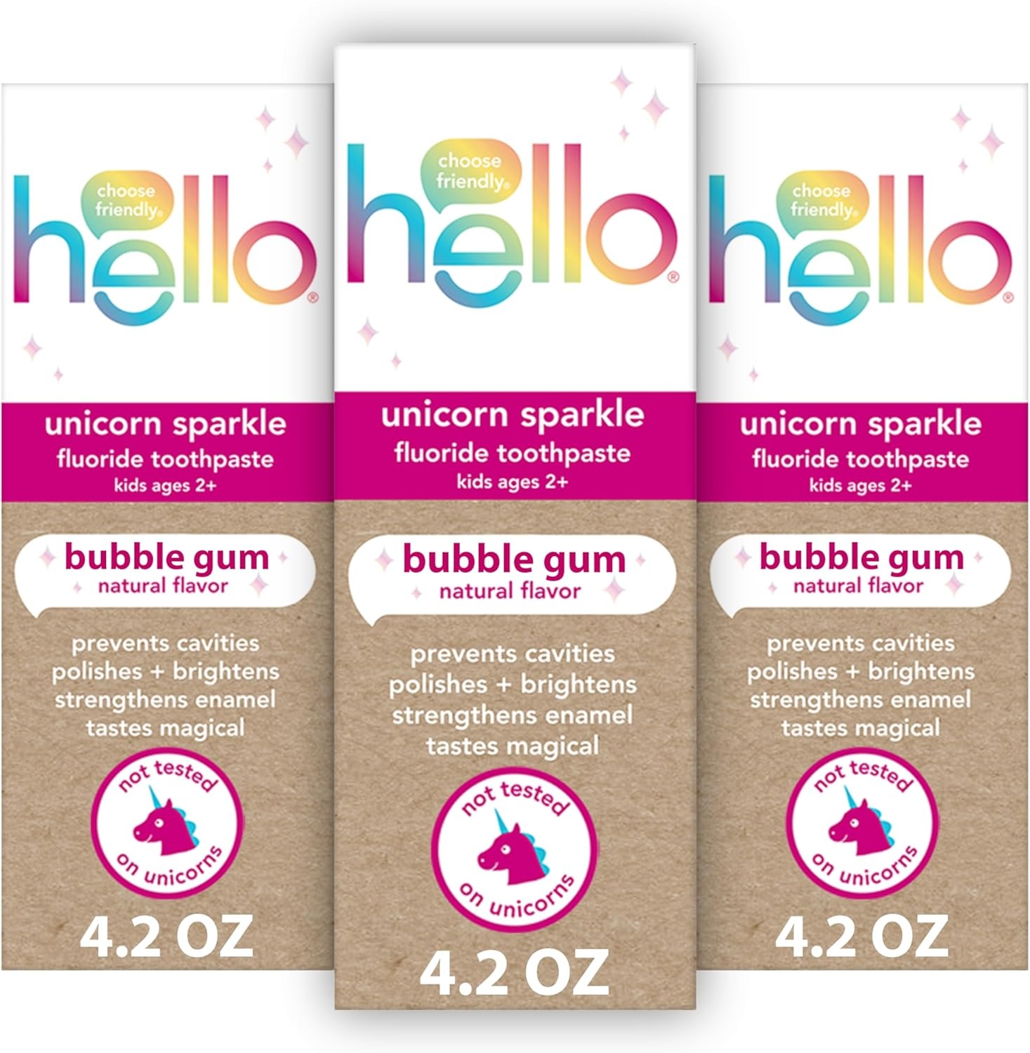 imageHello Kids Fluoride Toothpaste Variety Pack Includes a Strawberry Toothpaste Unicorn Bubble Gum Toothpaste and Blue Raspberry Toothpaste Safe for Ages 2 and Up 3 Pack 42 Oz EachBubblegum