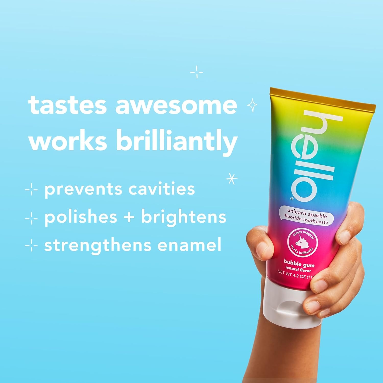 imageHello Kids Fluoride Toothpaste Variety Pack Includes a Strawberry Toothpaste Unicorn Bubble Gum Toothpaste and Blue Raspberry Toothpaste Safe for Ages 2 and Up 3 Pack 42 Oz EachVariety Pack