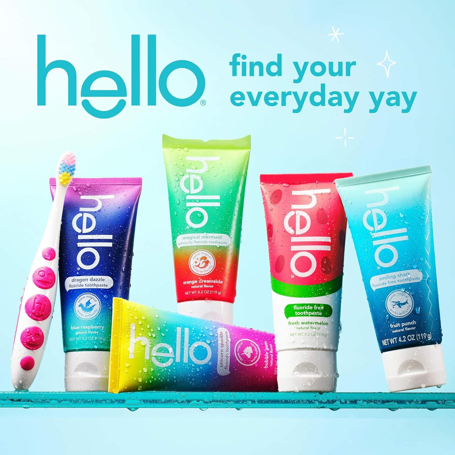 imageHello Kids Fluoride Toothpaste Variety Pack Includes a Strawberry Toothpaste Unicorn Bubble Gum Toothpaste and Blue Raspberry Toothpaste Safe for Ages 2 and Up 3 Pack 42 Oz EachOrange Dreamsicle