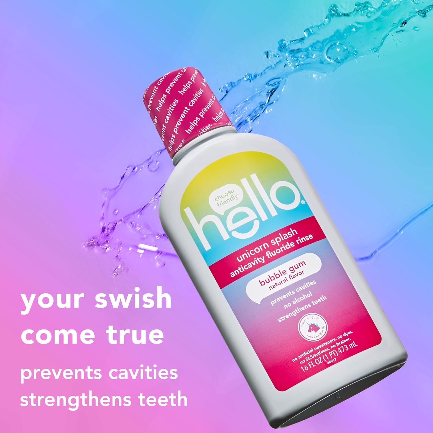 imageHello Kids Mouthwash with Unicorn Bubble Gum Flavor Alcohol Free Mouthwash for Kids with Fluoride Safe for Ages 6 and Up Anticavity Vegan No Alcohol No Dyes 16 Oz Bottles Pack of 3Bubblegum