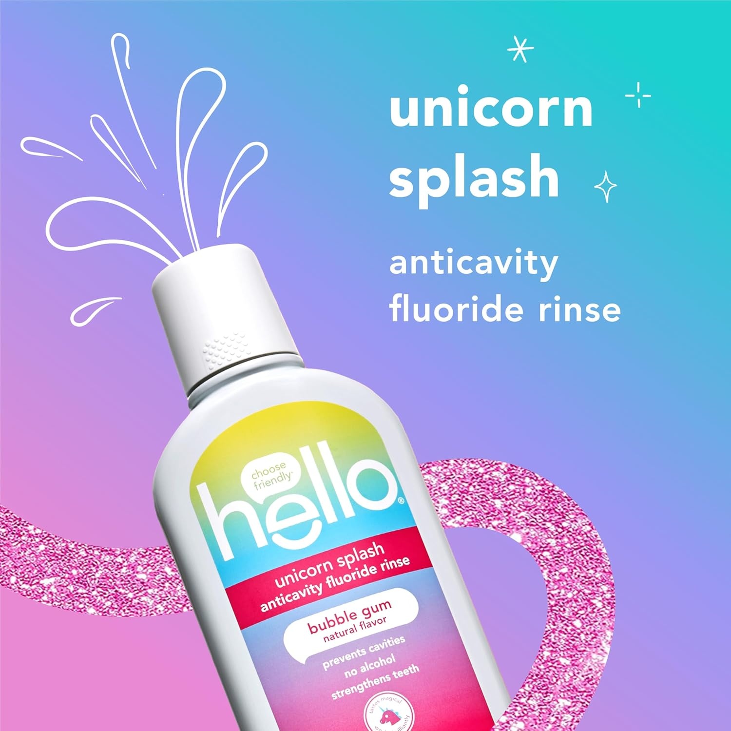 imageHello Kids Mouthwash with Unicorn Bubble Gum Flavor Alcohol Free Mouthwash for Kids with Fluoride Safe for Ages 6 and Up Anticavity Vegan No Alcohol No Dyes 16 Oz Bottles Pack of 3Bubblegum