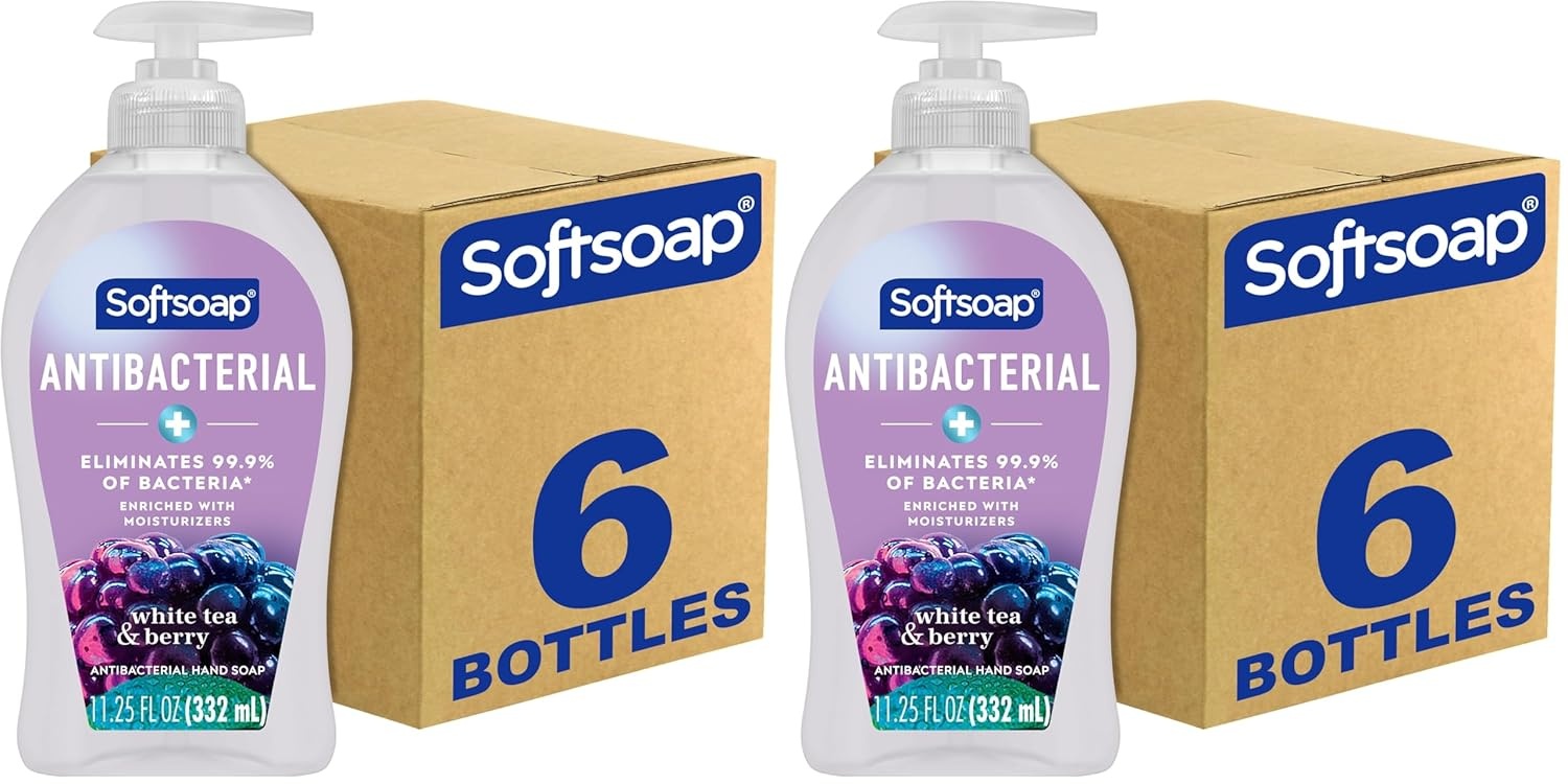 imageSoftsoap Clean amp Protect Antibacterial Liquid Hand Soap Cool Splash Hand Soap 1125 Ounce 6 PackWhite Tea Berry