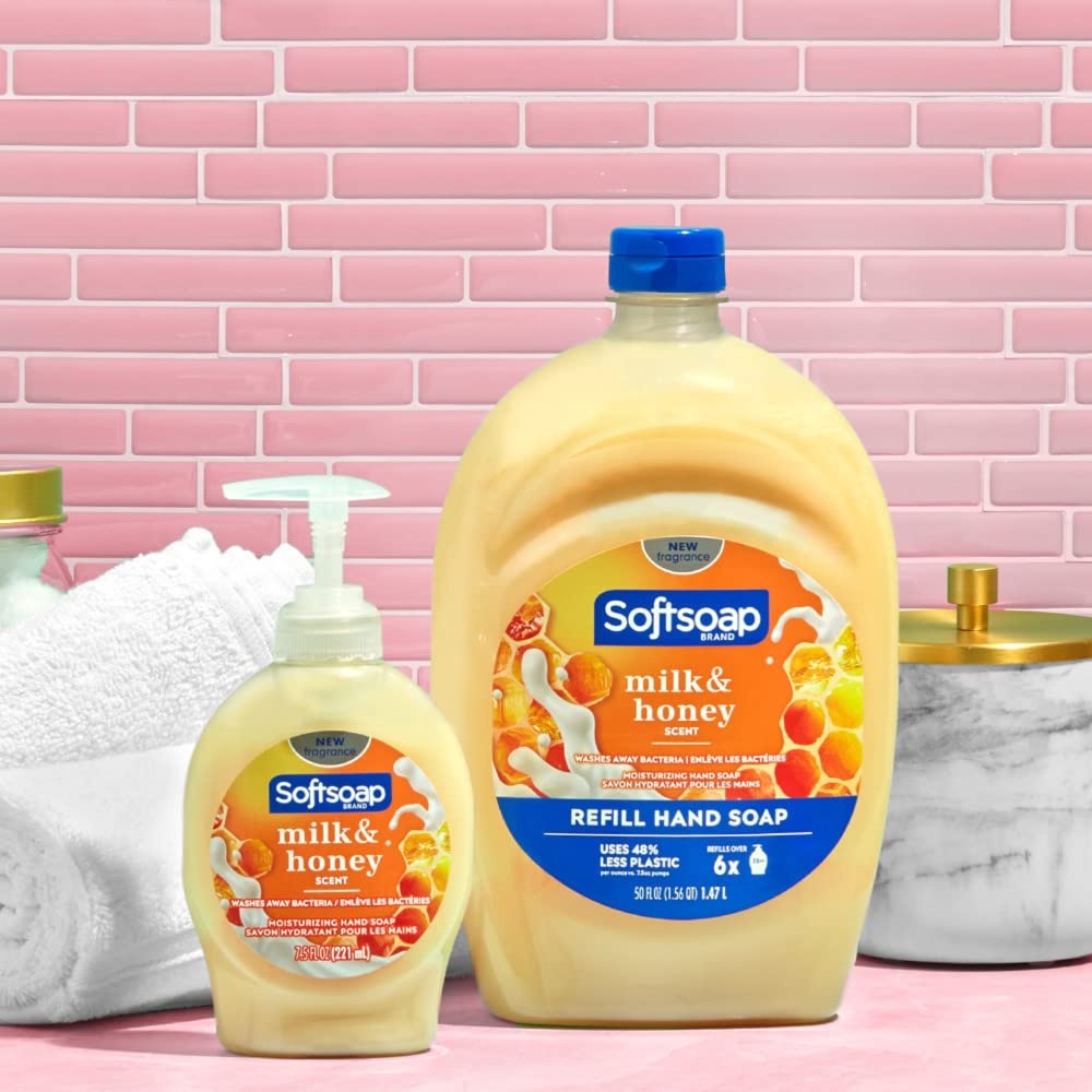 imageSoftsoap Juicy Peach Liquid Hand Soap Kitchen and Bathroom Hand Soap Rich Fruity Scent 50 fl oz Refill BottleMilk Honey