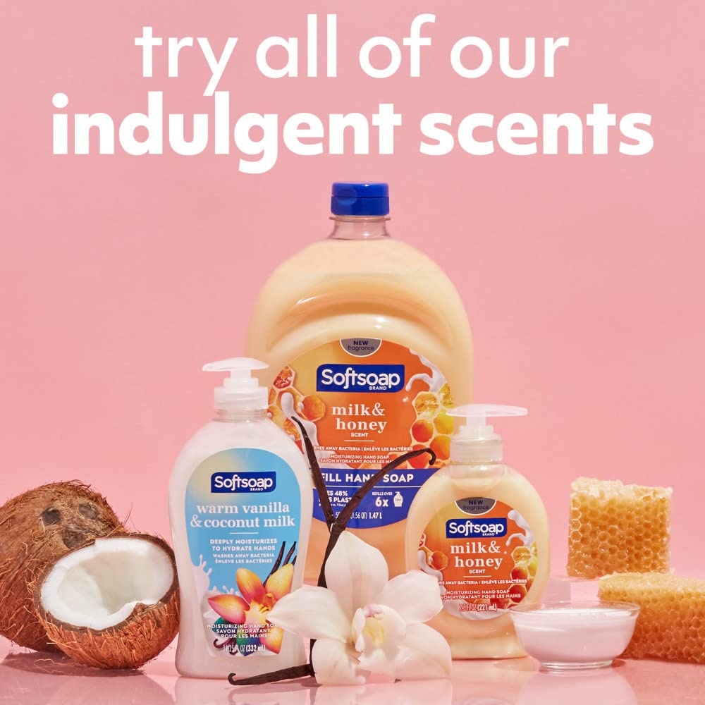 imageSoftsoap Juicy Peach Liquid Hand Soap Kitchen and Bathroom Hand Soap Rich Fruity Scent 50 fl oz Refill BottleMilk Honey