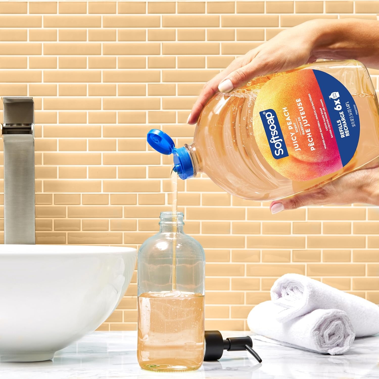 imageSoftsoap Juicy Peach Liquid Hand Soap Kitchen and Bathroom Hand Soap Rich Fruity Scent 50 fl oz Refill BottlePeach