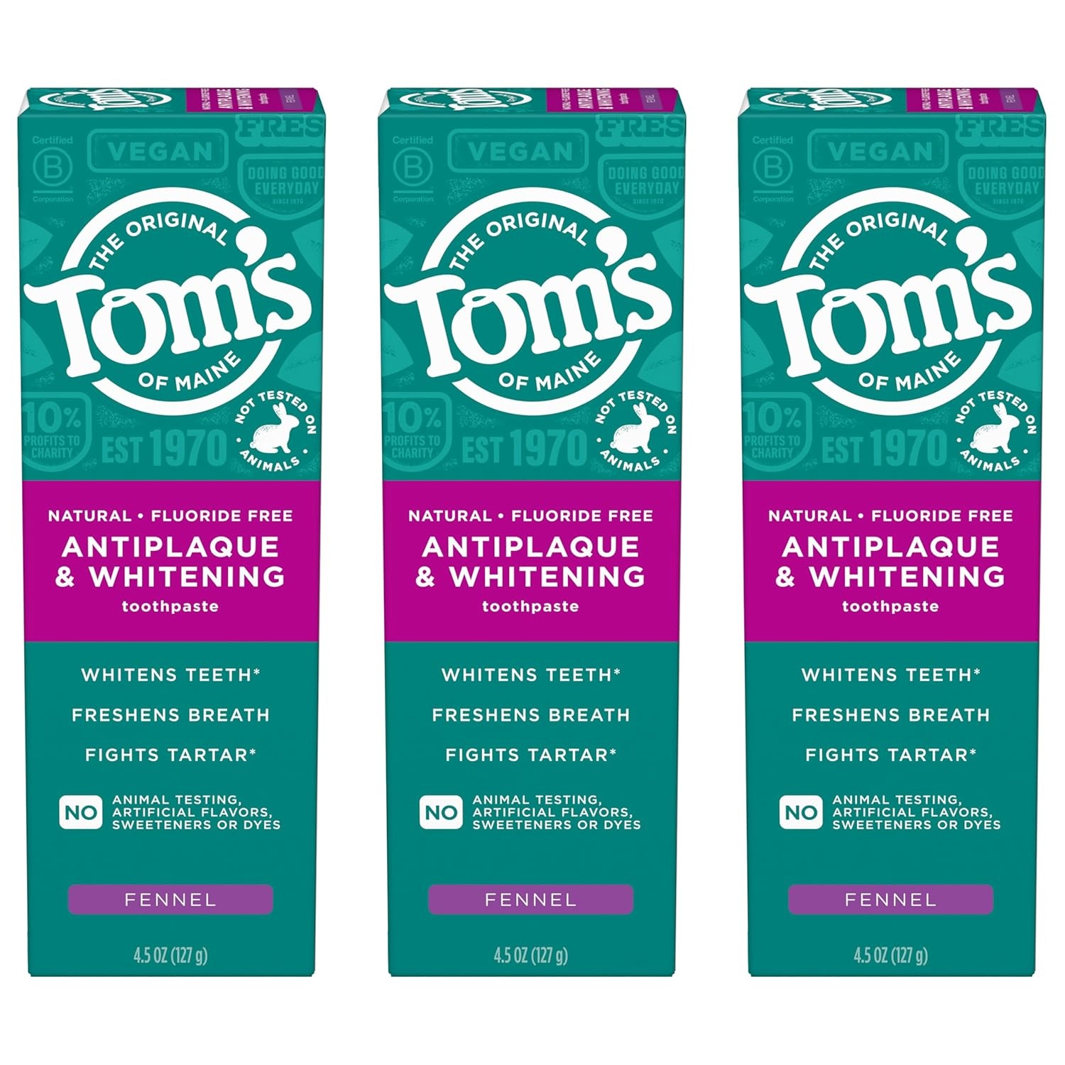 imageToms of Maine FluorideFree Antiplaque amp Whitening Natural Toothpaste Peppermint 55 oz Pack of 2Fennel