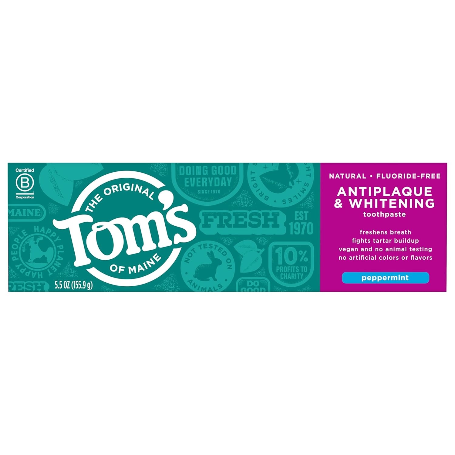 imageToms of Maine FluorideFree Antiplaque amp Whitening Natural Toothpaste Peppermint 55 oz Pack of 2Peppermint