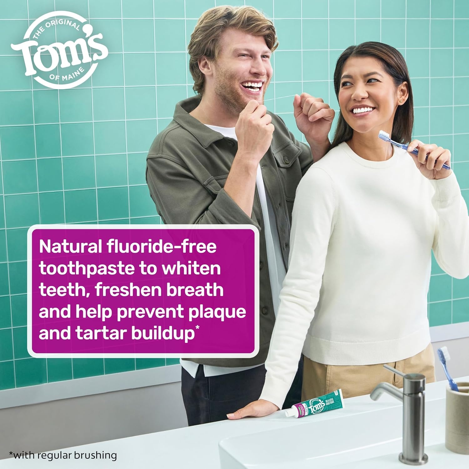 imageToms of Maine FluorideFree Antiplaque amp Whitening Natural Toothpaste Peppermint 55 oz Pack of 2Spearmint