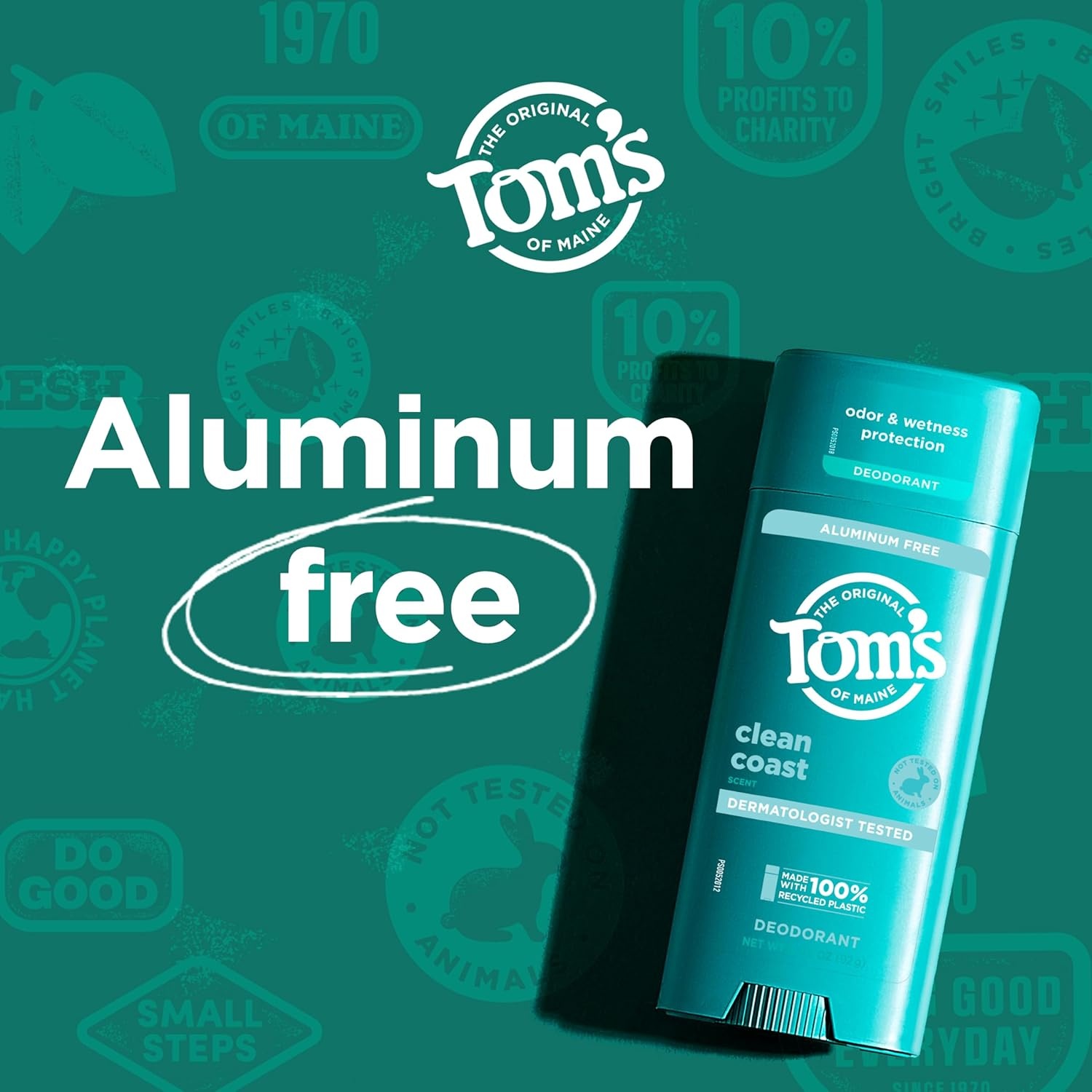 imageToms of Maine Mountain Spring Natural Deodorant for Men and Women Aluminum Free No Artificial Fragrances Dyes or Preservatives Baking Soda Free 48Hour Odor Protection 325 ozClean Coast