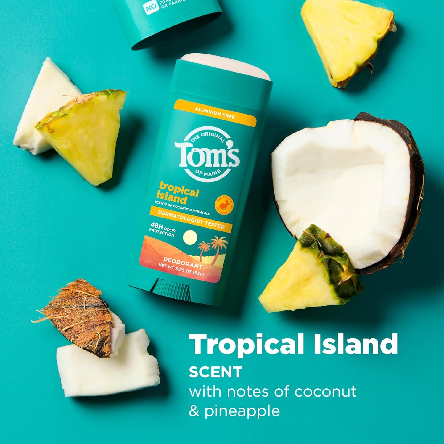 imageToms of Maine Mountain Spring Natural Deodorant for Men and Women Aluminum Free No Artificial Fragrances Dyes or Preservatives Baking Soda Free 48Hour Odor Protection 325 ozTropical Island