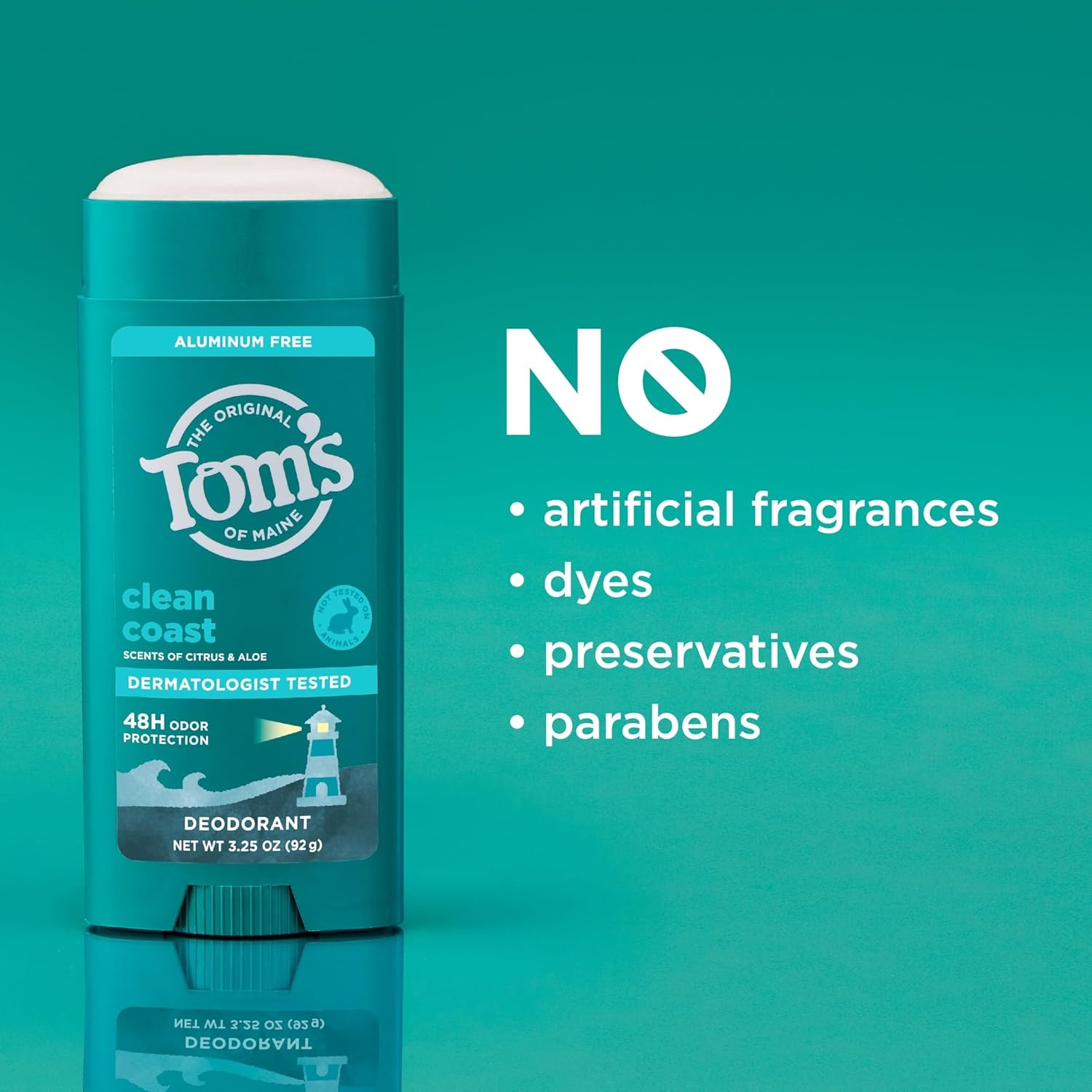 imageToms of Maine Mountain Spring Natural Deodorant for Men and Women Aluminum Free No Artificial Fragrances Dyes or Preservatives Baking Soda Free 48Hour Odor Protection 325 ozClean Coast