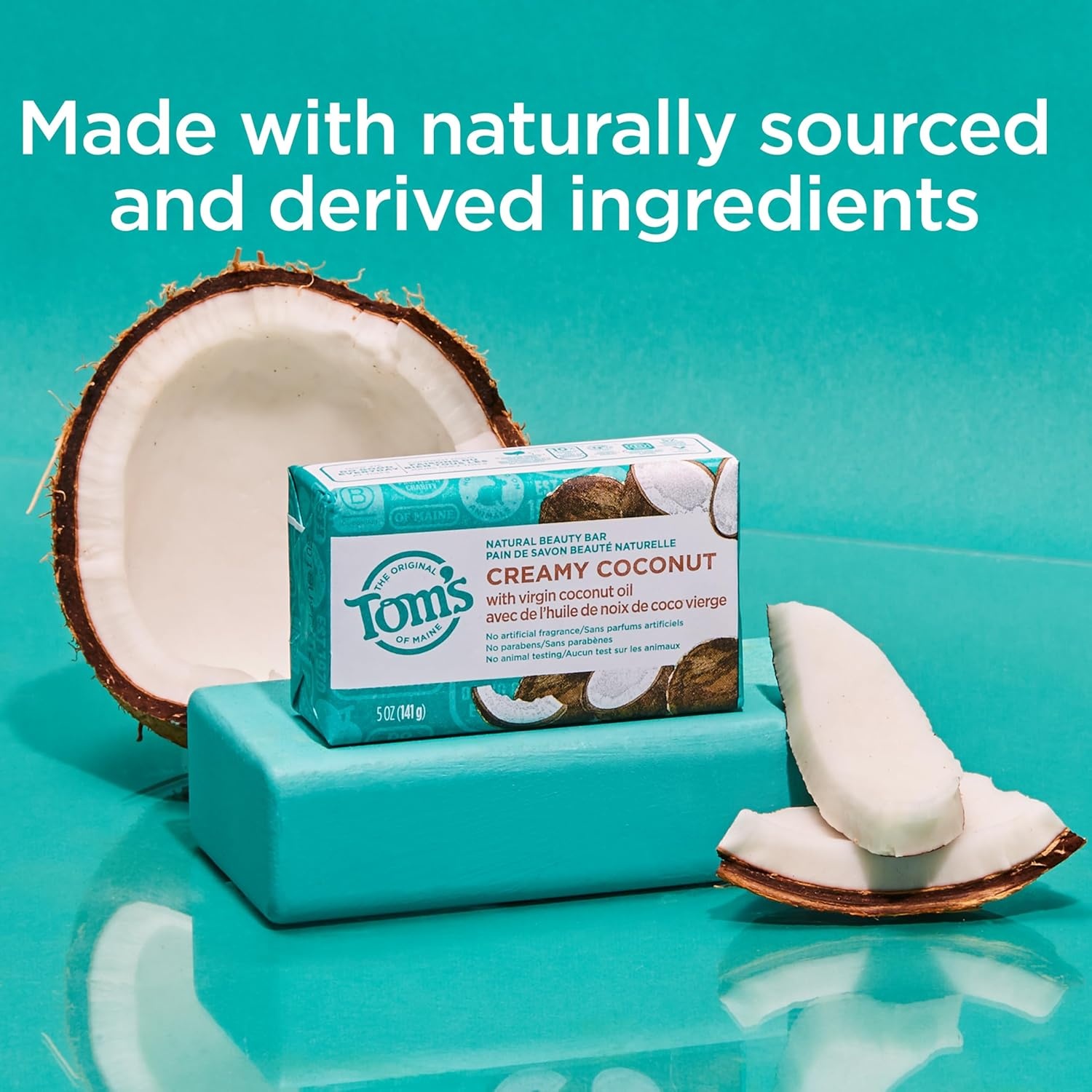 imageToms of Maine Natural Bar Soap Variety Pack Lavender amp Shea Creamy Coconut Orange Blossom Lemon Bergamot Dermatologically Tested Paraben Free Vegan 4 CountCoconut