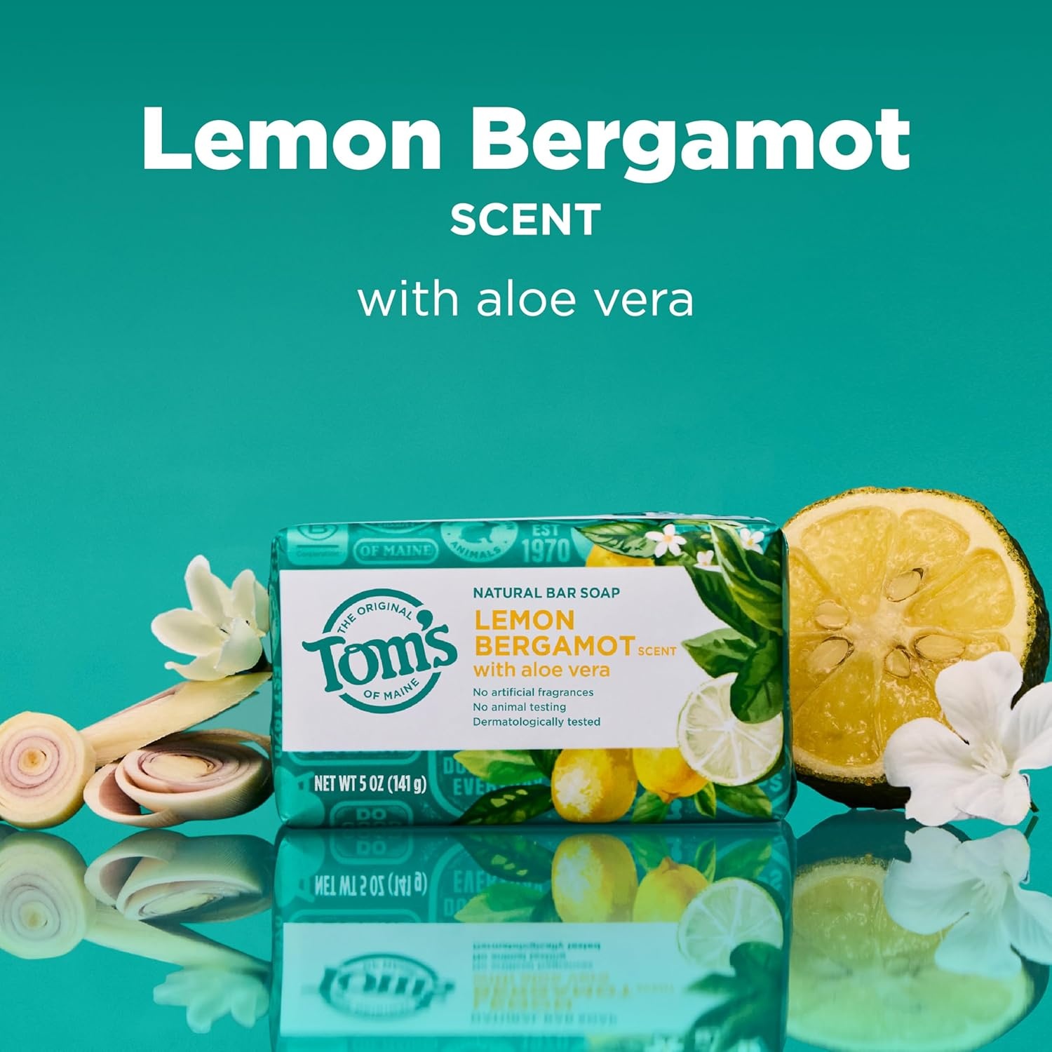imageToms of Maine Natural Bar Soap Variety Pack Lavender amp Shea Creamy Coconut Orange Blossom Lemon Bergamot Dermatologically Tested Paraben Free Vegan 4 CountLemon Bergamot