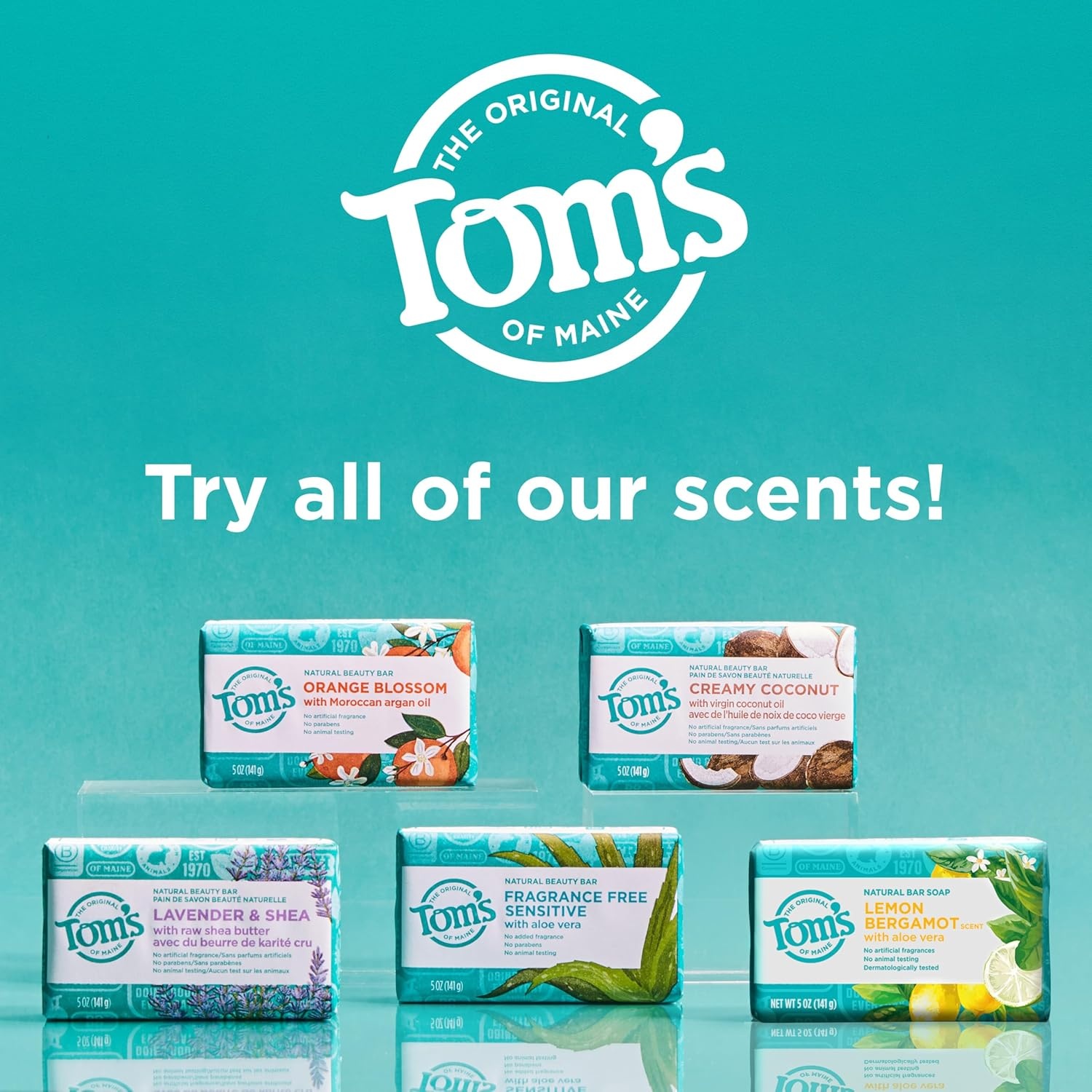 imageToms of Maine Natural Bar Soap Variety Pack Lavender amp Shea Creamy Coconut Orange Blossom Lemon Bergamot Dermatologically Tested Paraben Free Vegan 4 CountLemon Bergamot