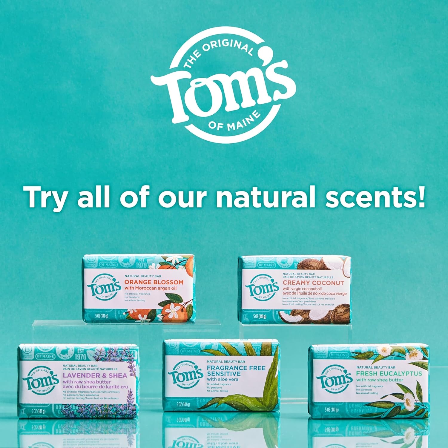 imageToms of Maine Natural Bar Soap Variety Pack Lavender amp Shea Creamy Coconut Orange Blossom Lemon Bergamot Dermatologically Tested Paraben Free Vegan 4 CountLavender