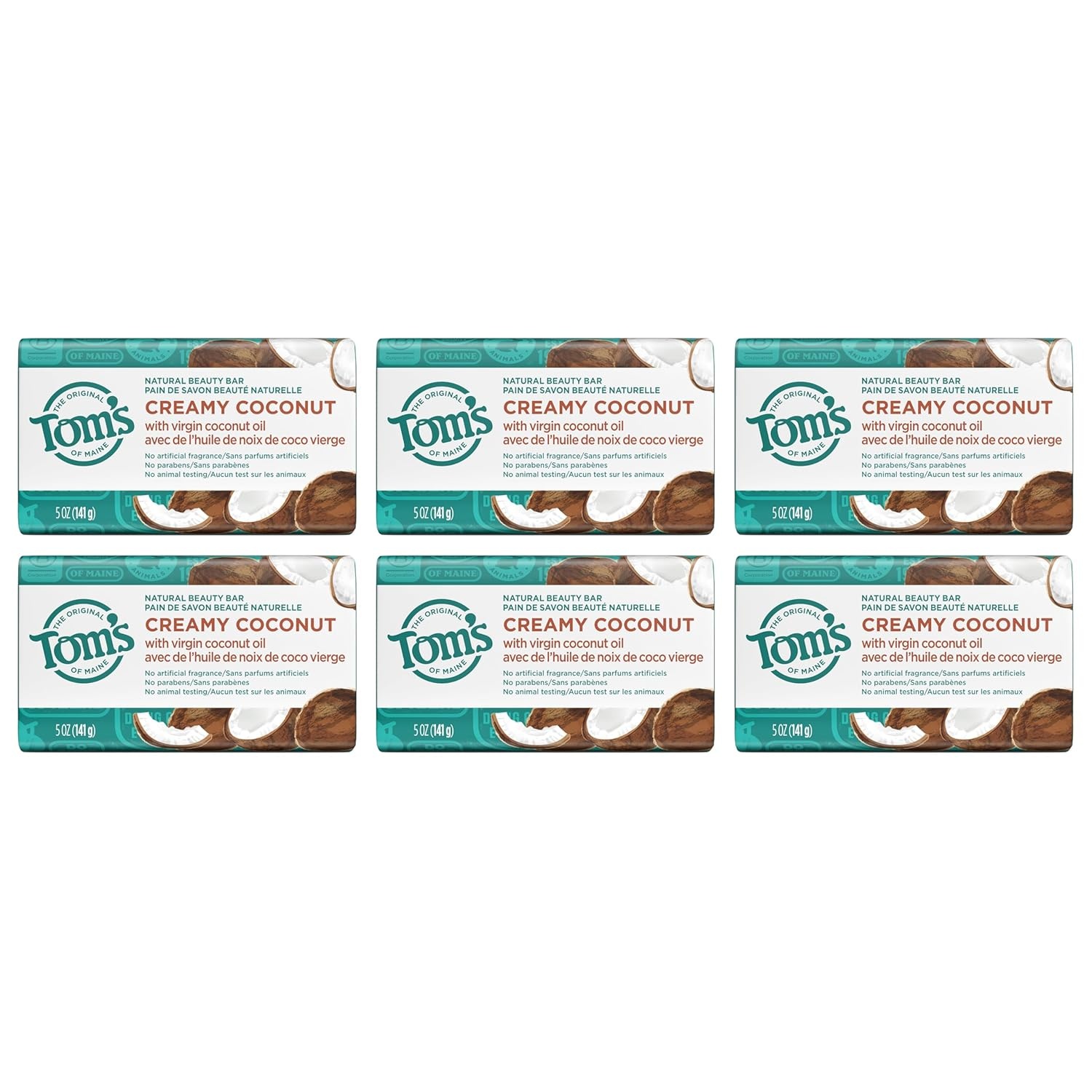 imageToms of Maine Natural Bar Soap Variety Pack Lavender amp Shea Creamy Coconut Orange Blossom Lemon Bergamot Dermatologically Tested Paraben Free Vegan 4 CountCoconut