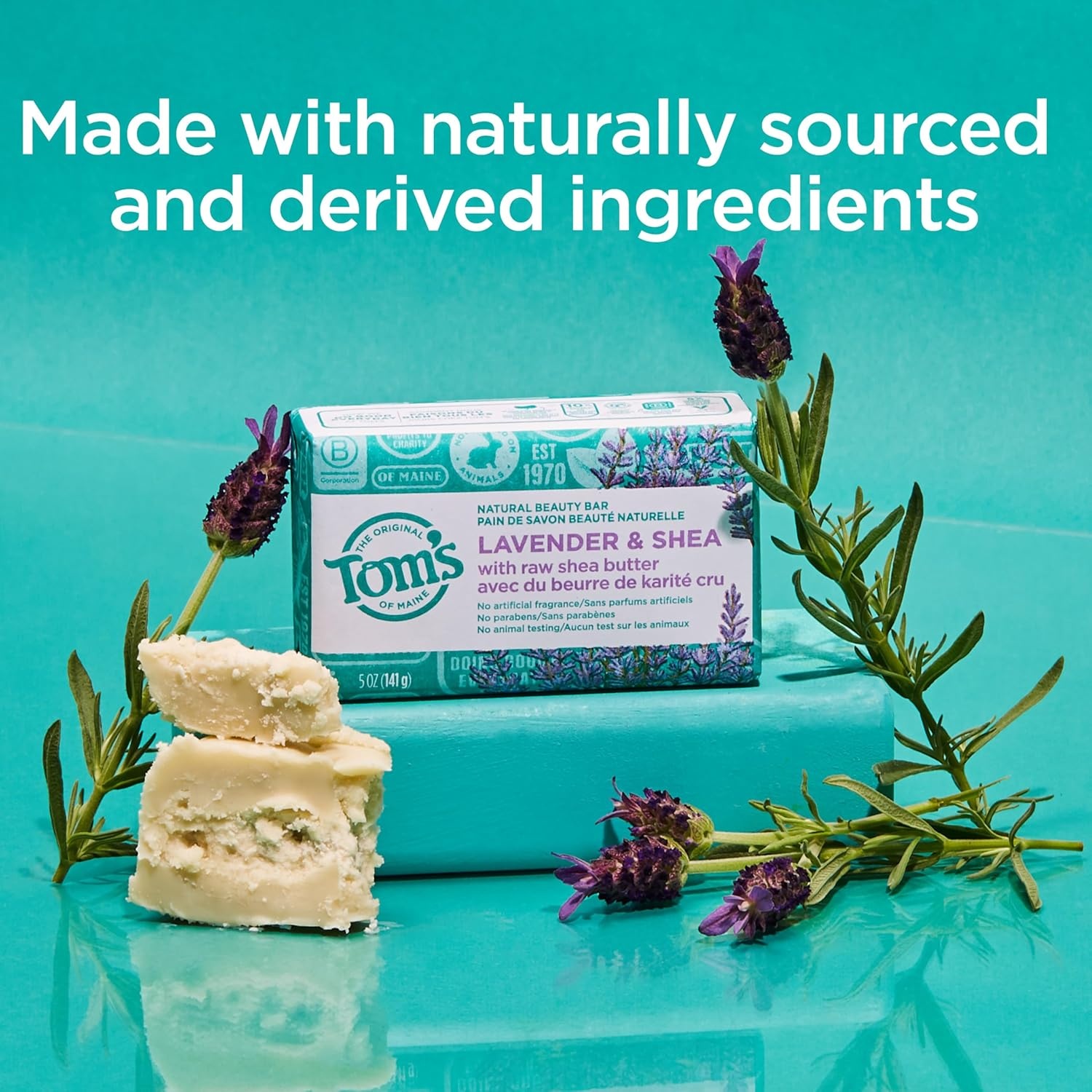 imageToms of Maine Natural Bar Soap Variety Pack Lavender amp Shea Creamy Coconut Orange Blossom Lemon Bergamot Dermatologically Tested Paraben Free Vegan 4 CountLavender