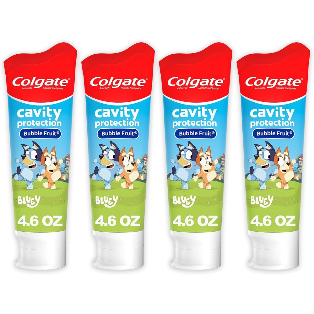 imageColgate Kids Bluey Toothpaste with Fluoride for Cavity Protection Ages 2 ADA Accepted Sugar Free and Gluten Free Bubble Fruit Flavor 4 Pack 46 Oz TubesBluey