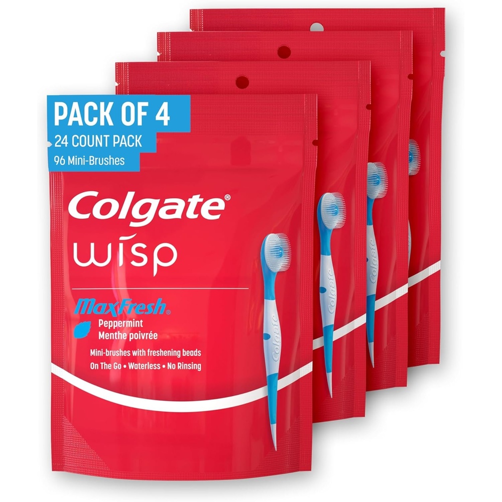 imageColgate Max Fresh Wisp Disposable Mini Travel Toothbrushes Peppermint 24 Count Pack of 424 Count Pack of 4