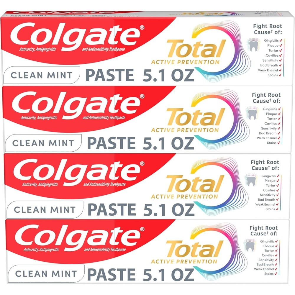 imageColgate Total Active Prevention Clean Mint Toothpaste Anticavity Fluoride Toothpaste Clinically Proven Formula That Fights Plaque Bacteria Mint 4 Pack 51 oz51 Ounce Pack of 4