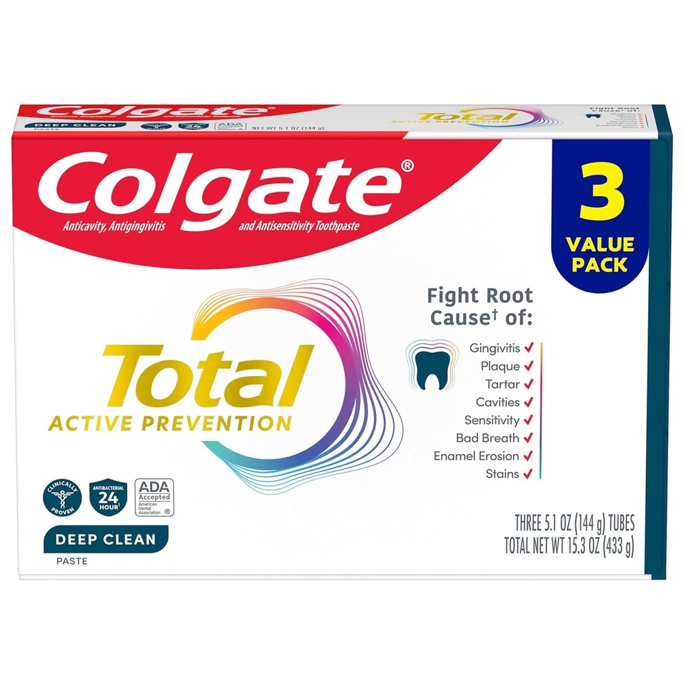 imageColgate Total Active Prevention Deep Clean Toothpaste Anticavity Fluoride Toothpaste Clinically Proven Fluoride Formula Helps Fight Plaque Bacteria Mint 3 Pack 51 oz